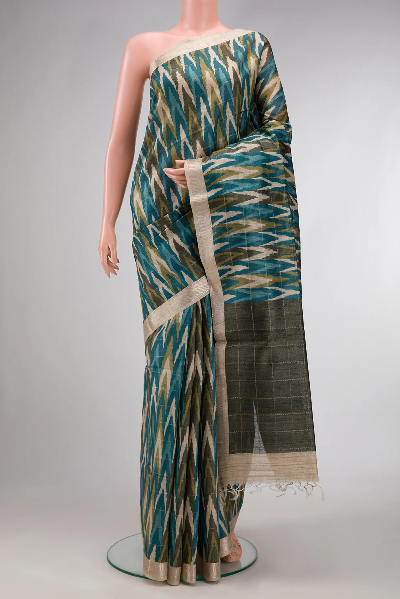 Blue Tussar Silk Saree
