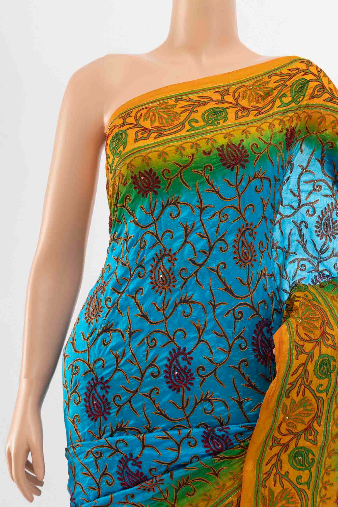 Sky Blue Blended Raw Silk Saree - Image 2