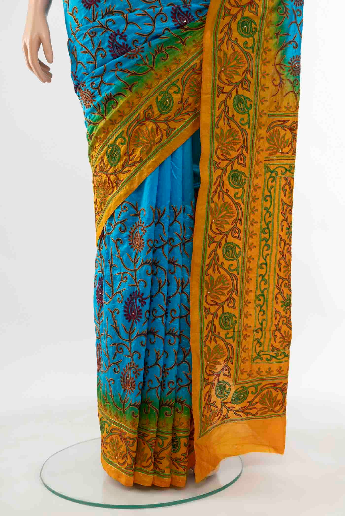Sky Blue Blended Raw Silk Saree - Image 3