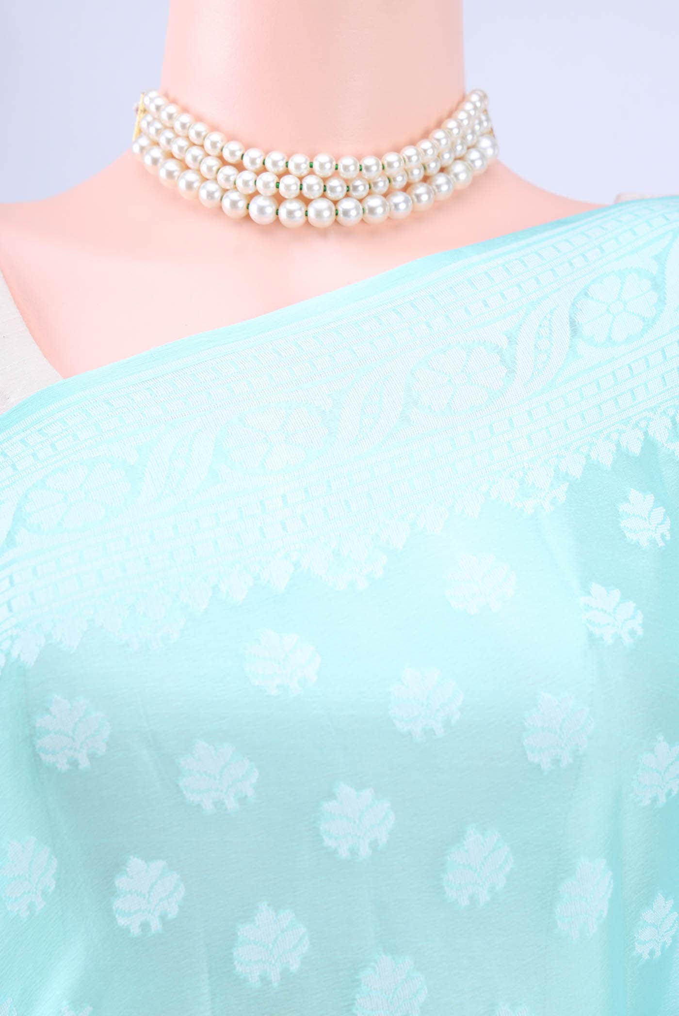 Sky Blue Banarasi Georgette Saree - Image 3