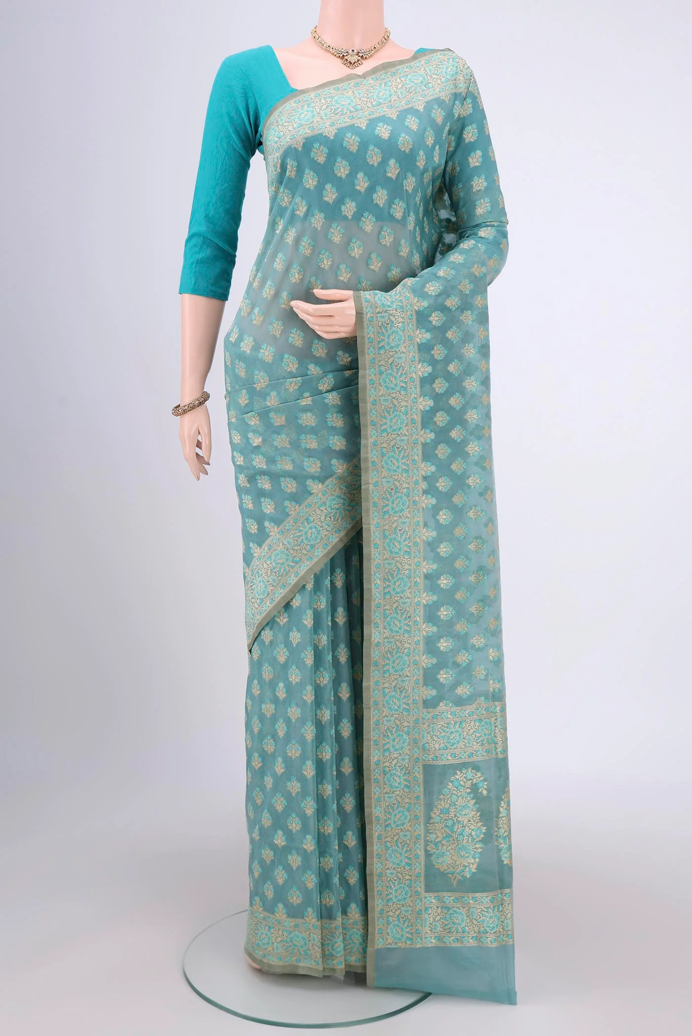 Sky Blue Banarasi Silk Saree