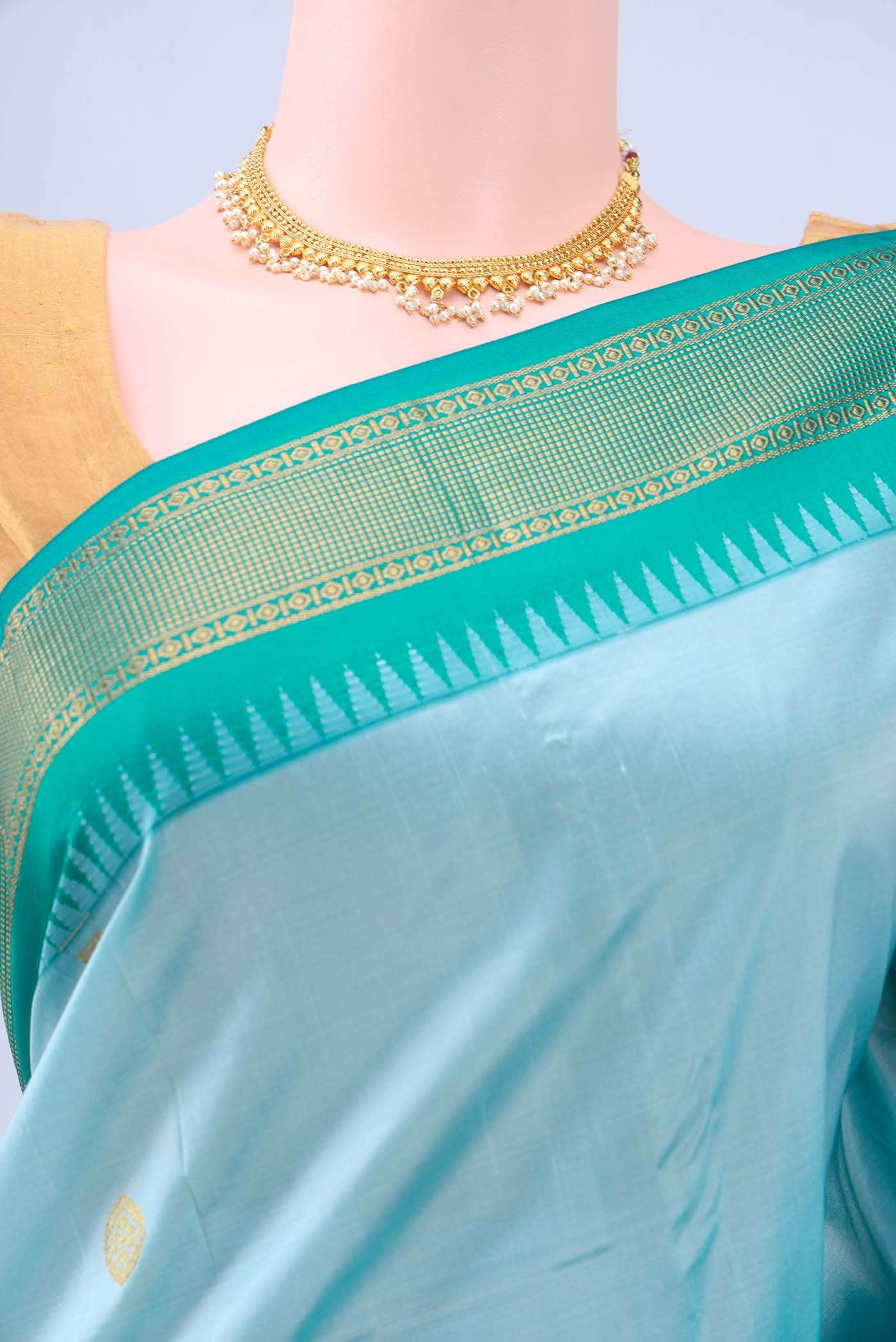 Sky Blue Blended Bangalore Silk - kadyal Saree - Image 3