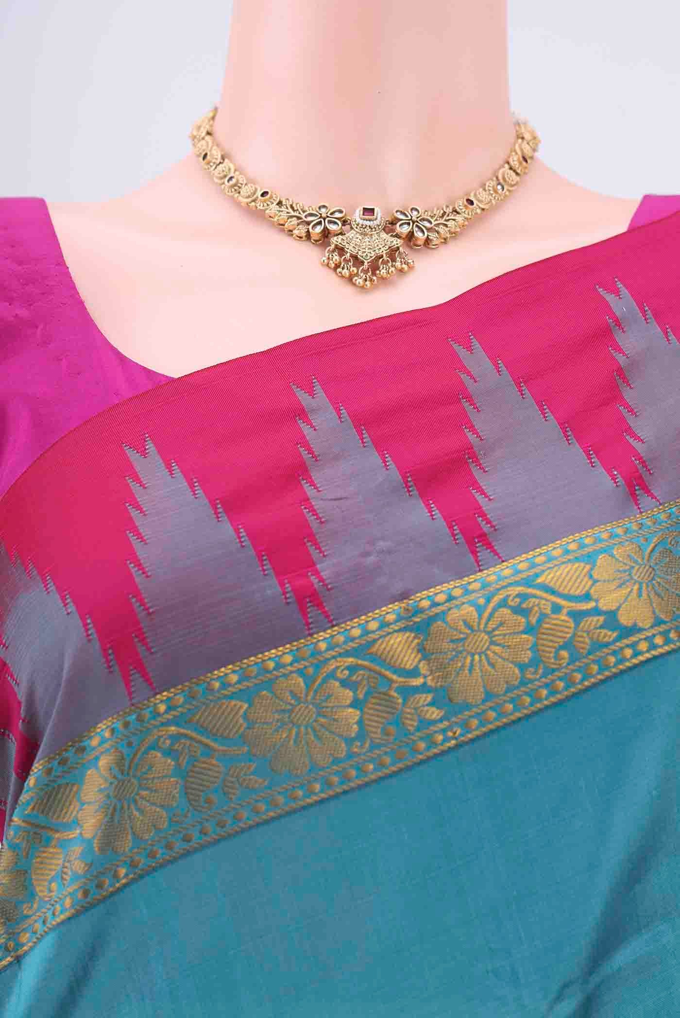 Sky Blue Blended Bangalore Silk Saree - Image 2