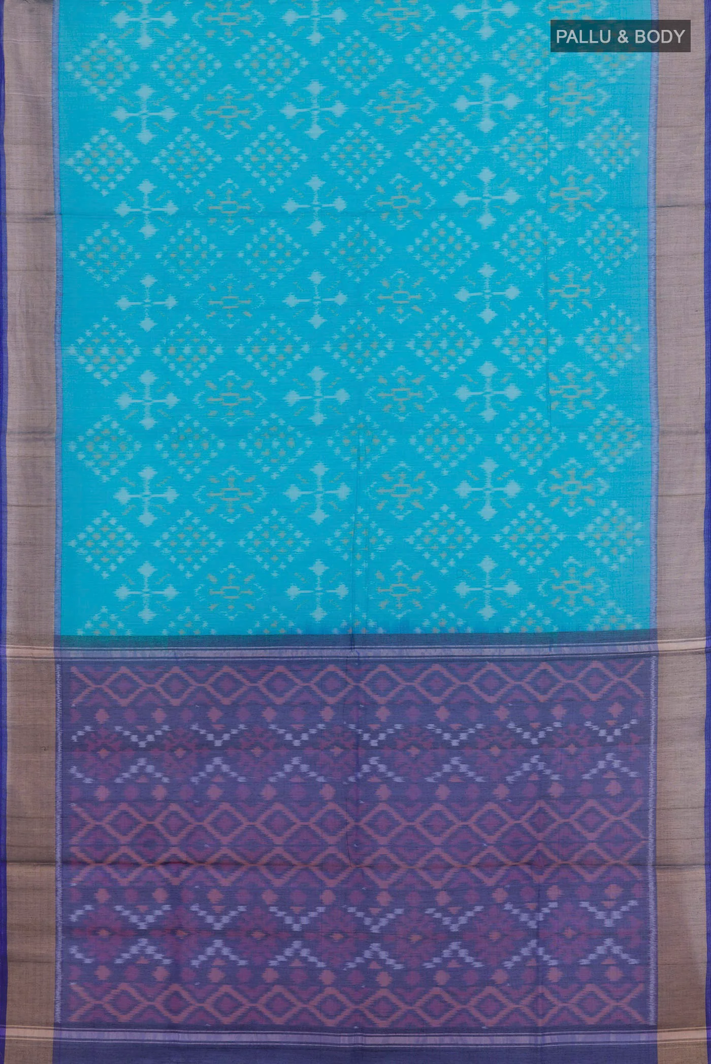 Sky Blue Silk Cotton Saree - Image 3