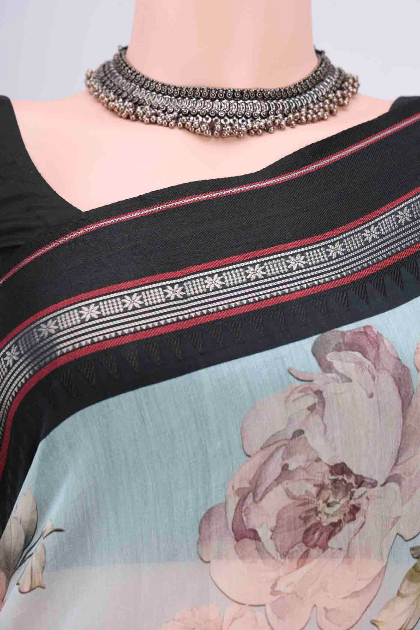 Sky Blue Chanderi Silk Cotton Saree - Image 2