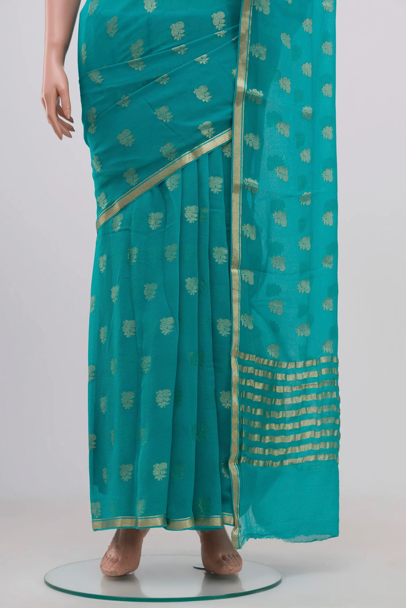 Sky Blue Mysore Chiffon Saree - Image 3