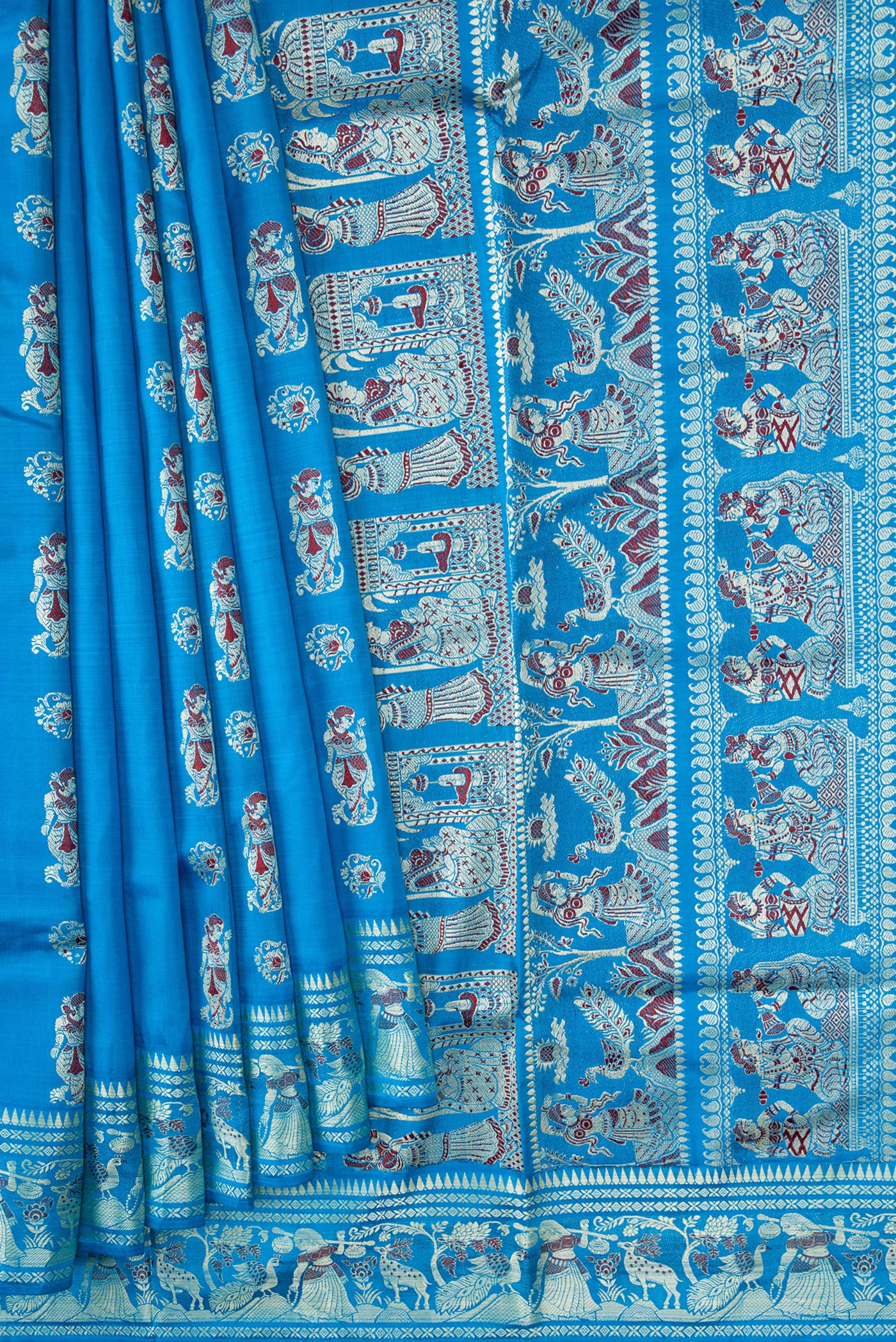 Sky Blue Baluchari Silk Saree - Image 4
