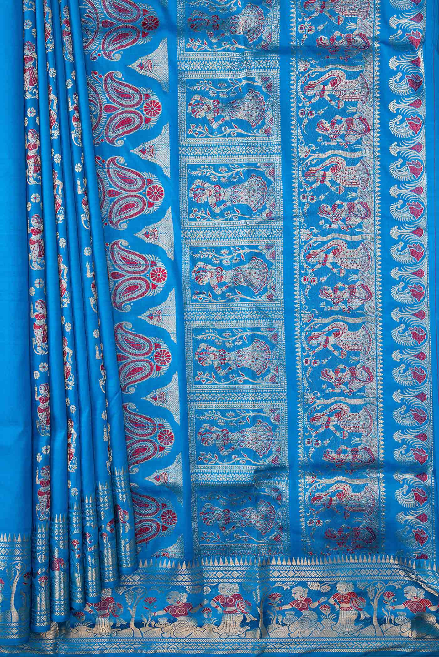 Sky Blue Dual Tone Baluchari Silk Saree - Image 4