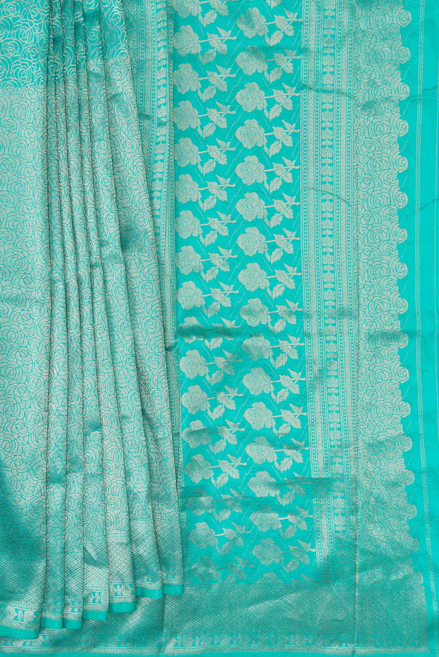 Sky Blue Dual Tone Banarasi Silk Saree - Image 4
