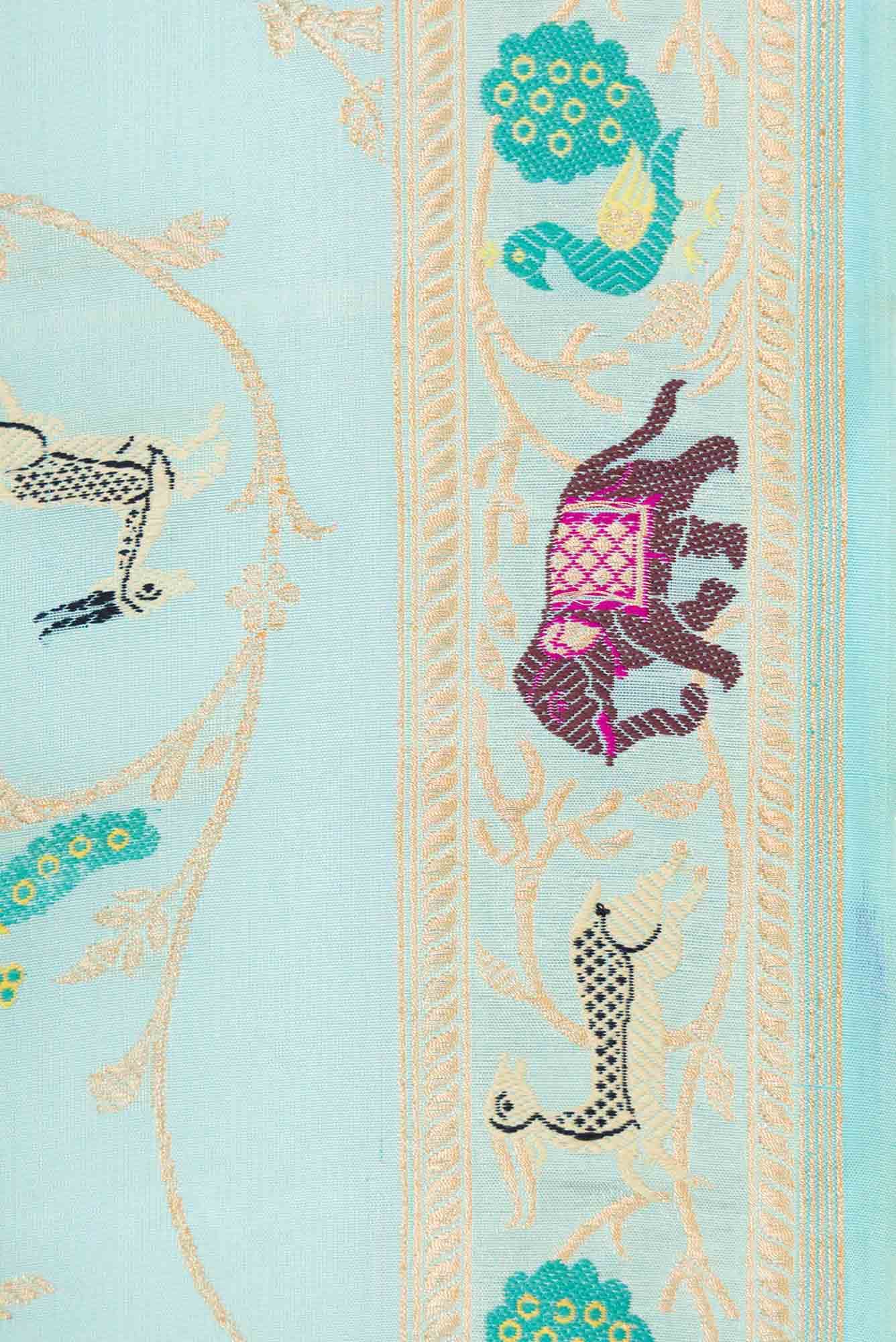 Sky Blue Dual Tone Banarasi Silk Saree - Image 5