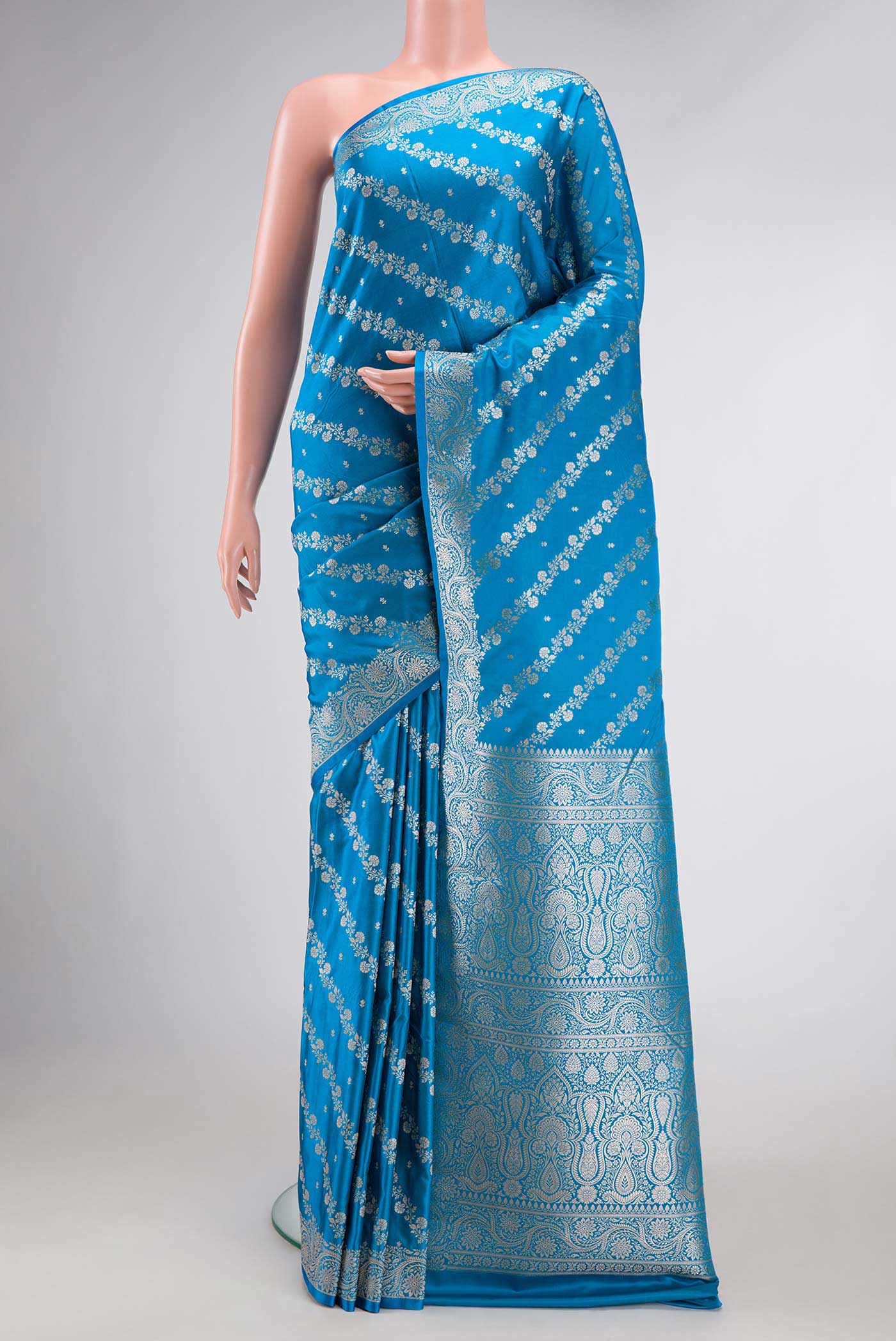 Sky Blue Blended Banarasi Silk Saree