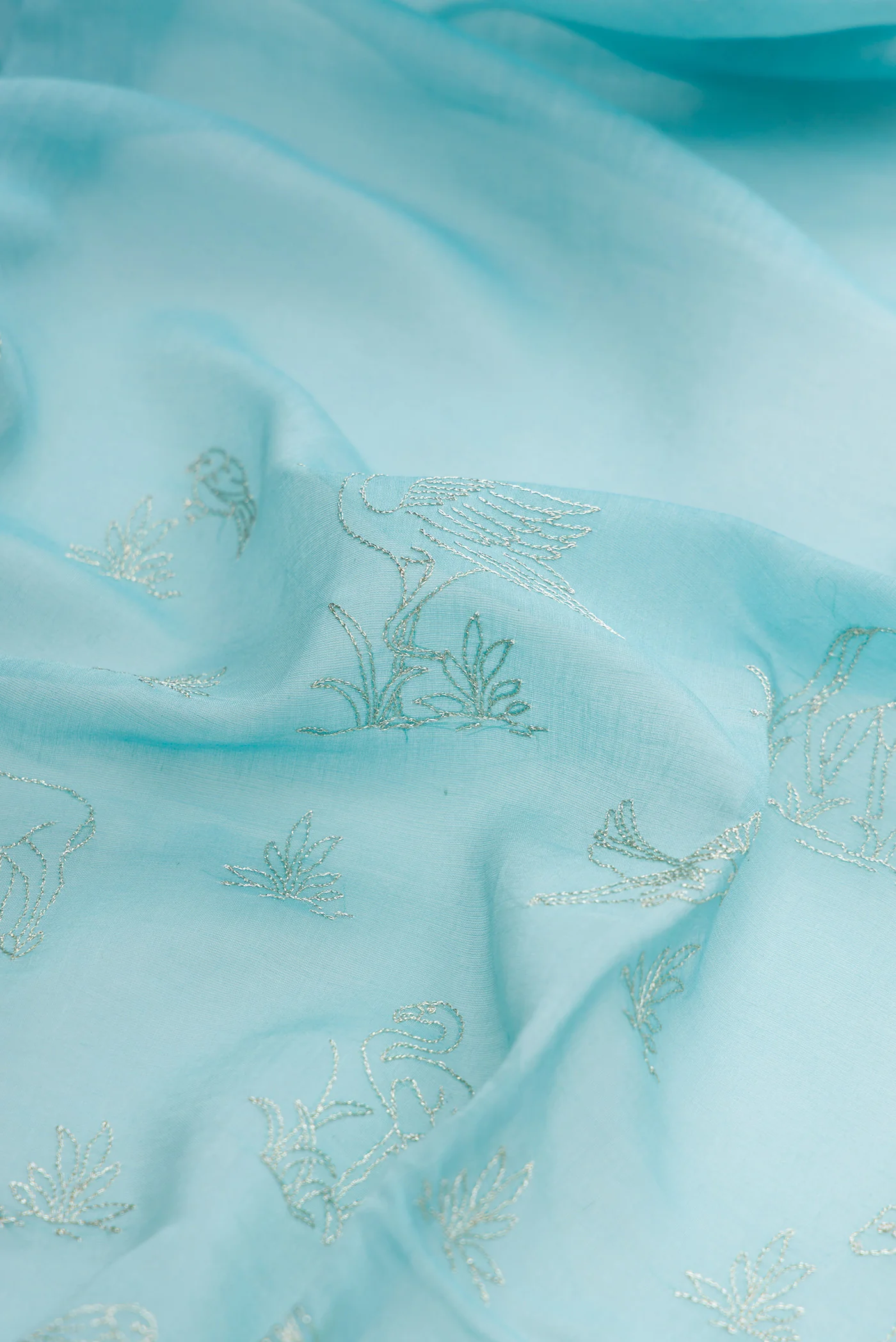 Sky Blue Chanderi Silk Cotton Saree - Image 2