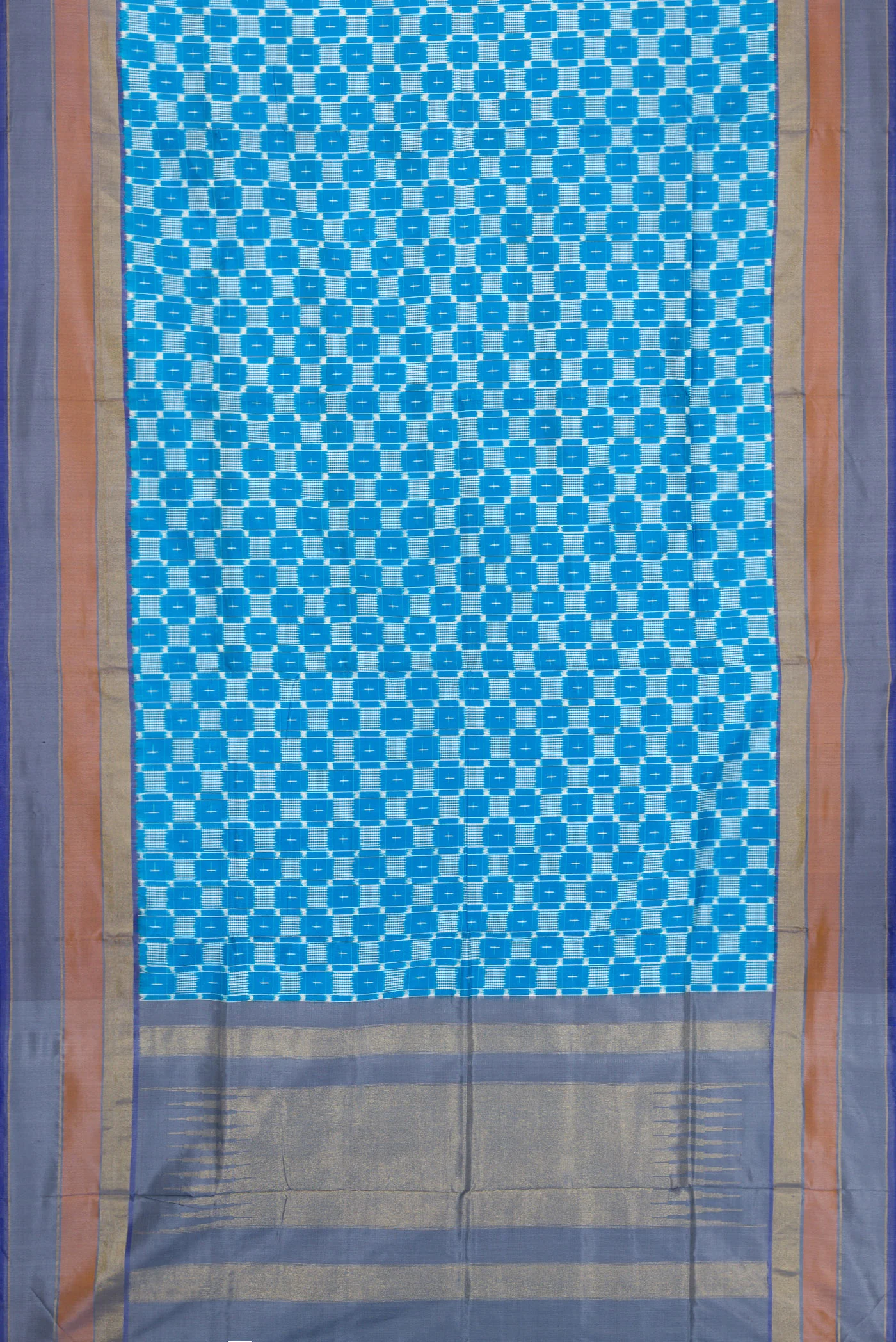 Sky Blue Pochampally Silk Saree - Image 6