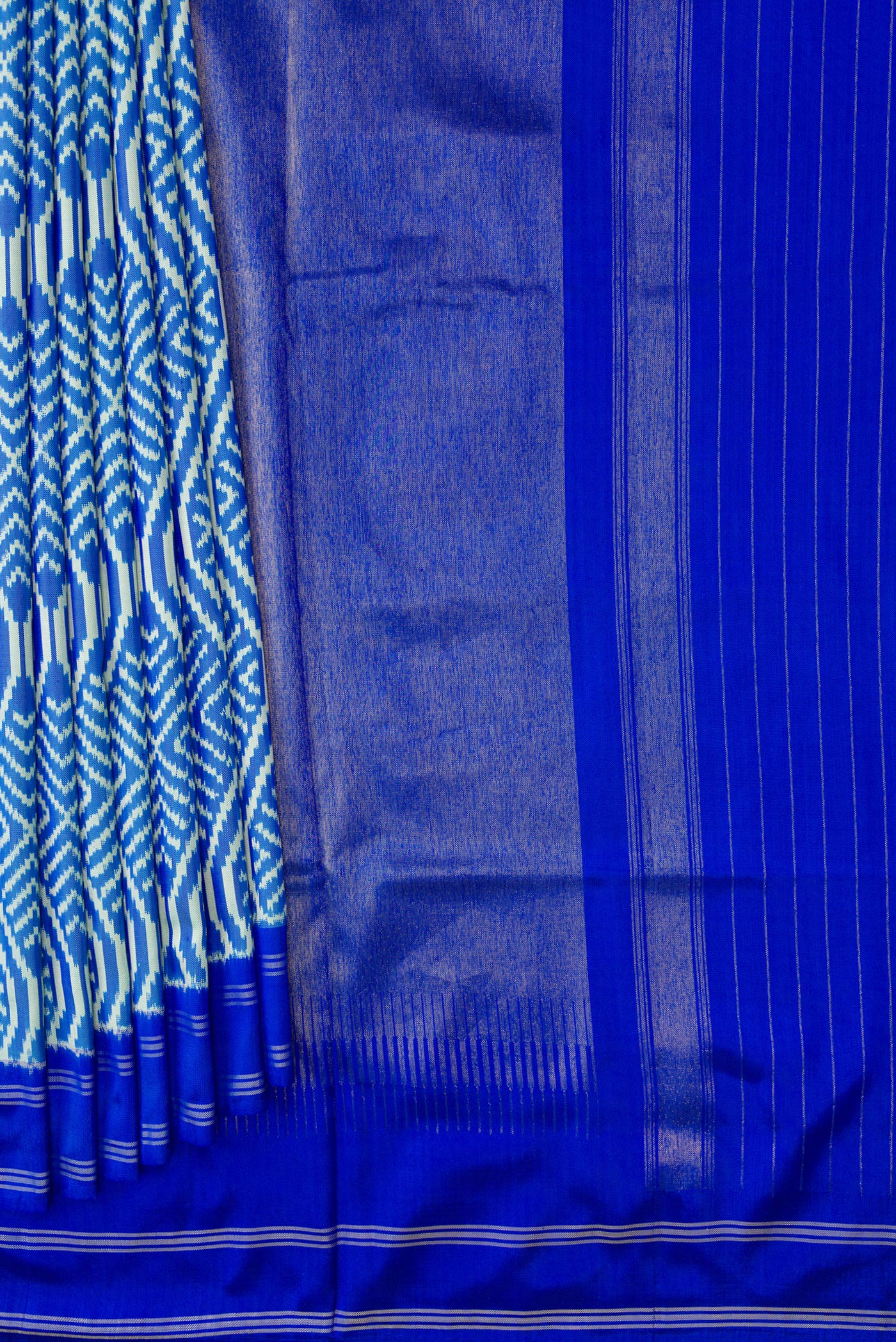 Sky Blue Double Ikat Saree - Image 4