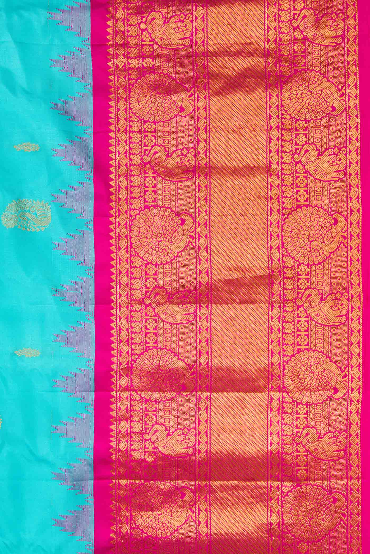 Sky Blue Dual Tone Gadwal Silk Saree - Image 3