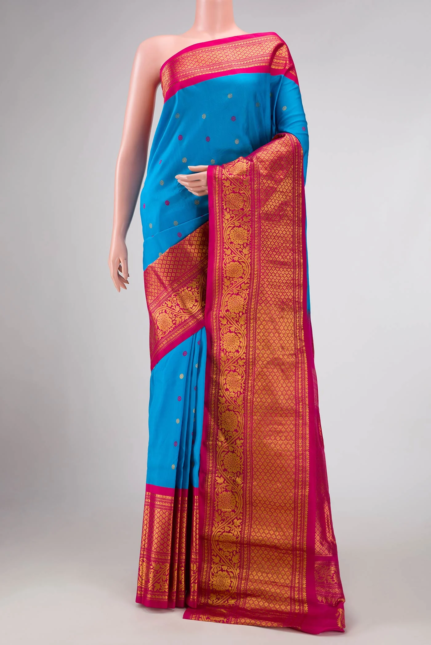 Sky Blue Dual Tone Gadwal Silk Saree