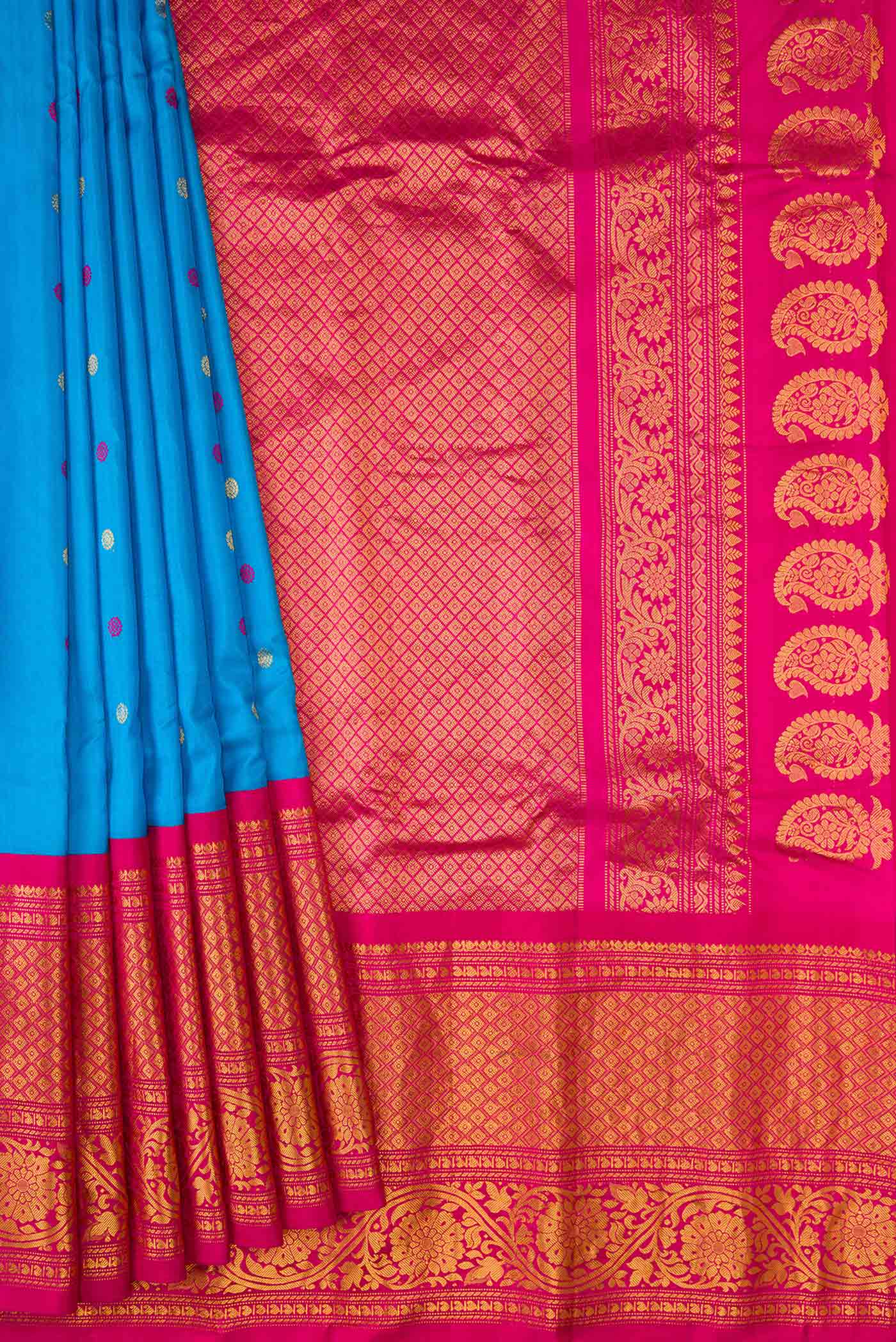 Sky Blue Dual Tone Gadwal Silk Saree - Image 4