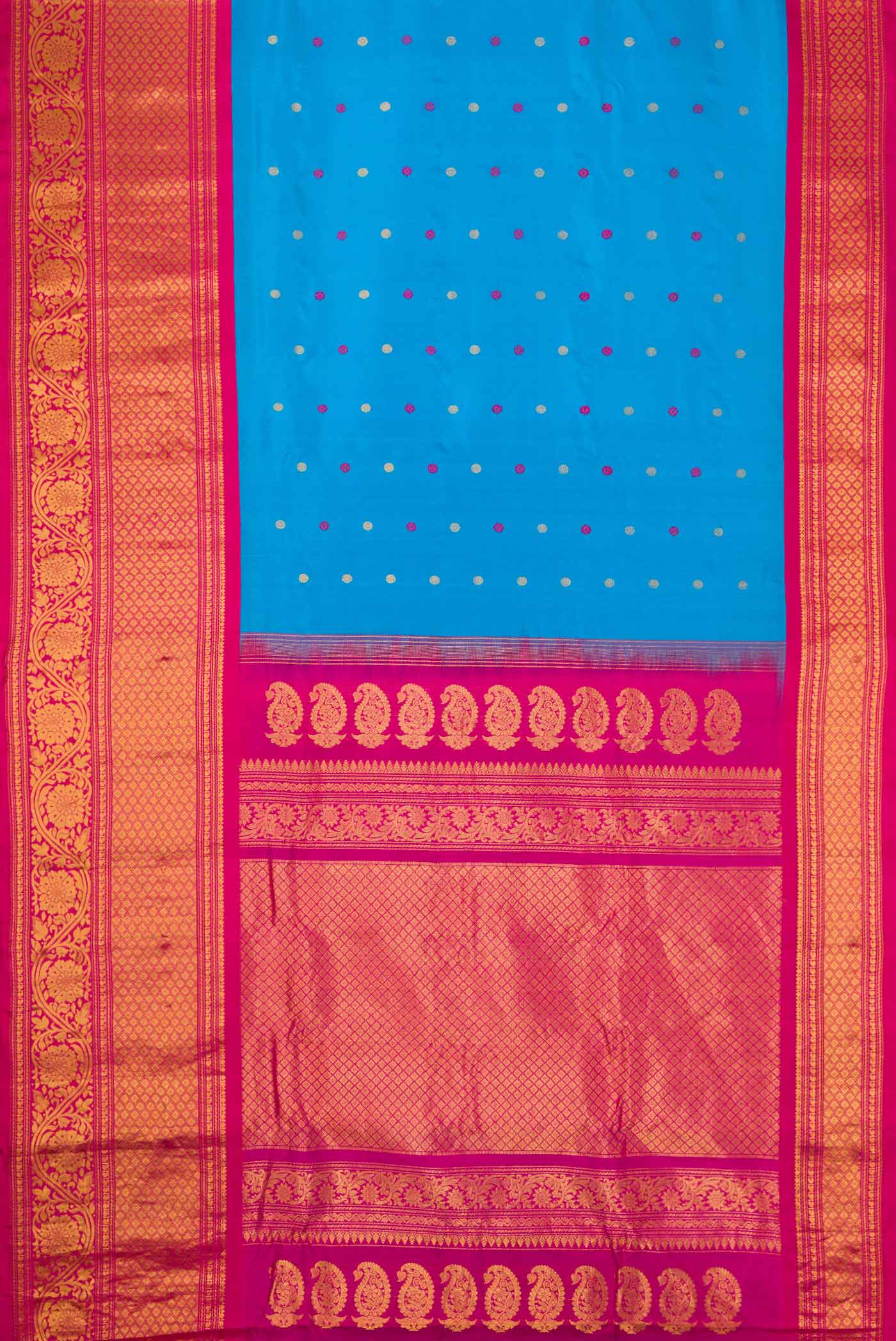 Sky Blue Dual Tone Gadwal Silk Saree - Image 6