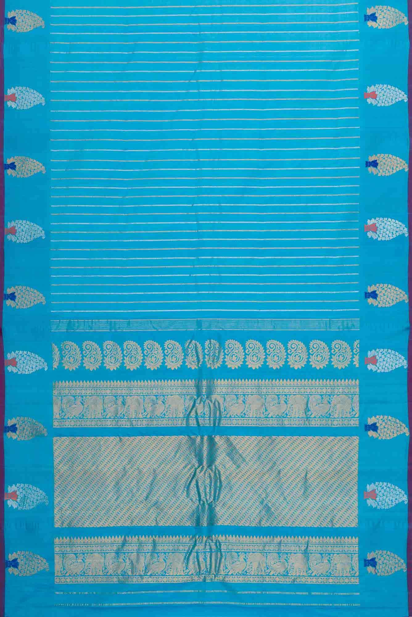 Sky Blue Dual Tone Gadwal Silk Saree - Image 4