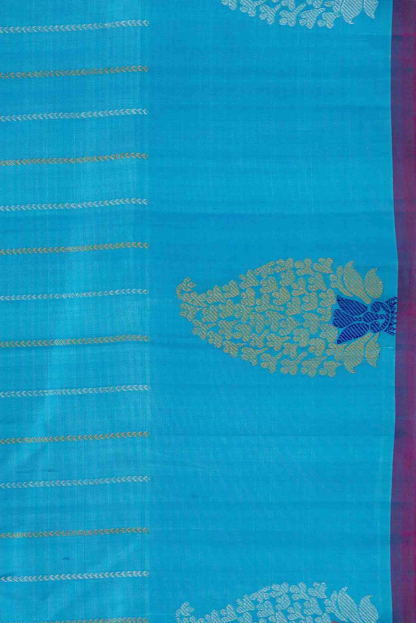 Sky Blue Dual Tone Gadwal Silk Saree - Image 5