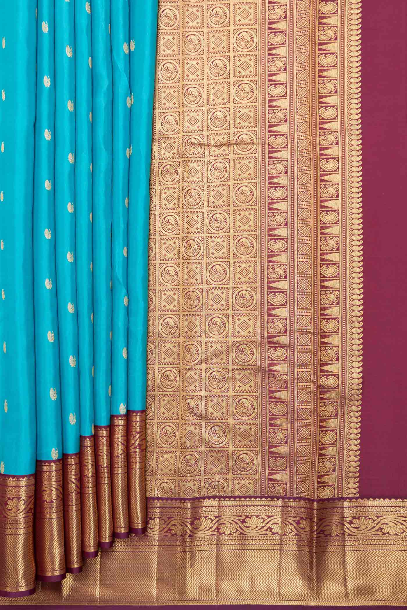 Sky Blue Dual Tone Kanjivaram Saree - Image 4