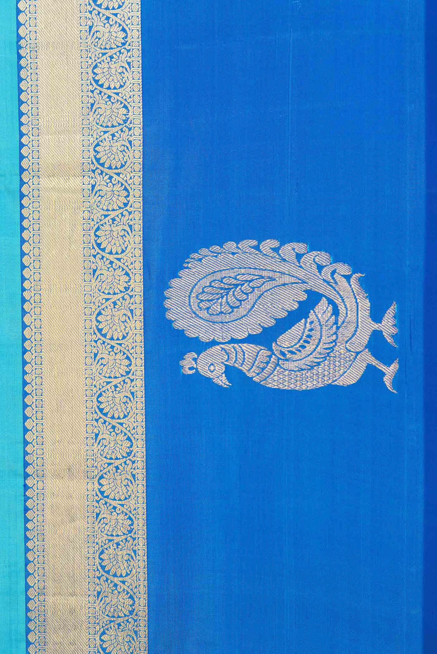 Sky Blue Dual Tone Kanchipuram Saree - Image 3