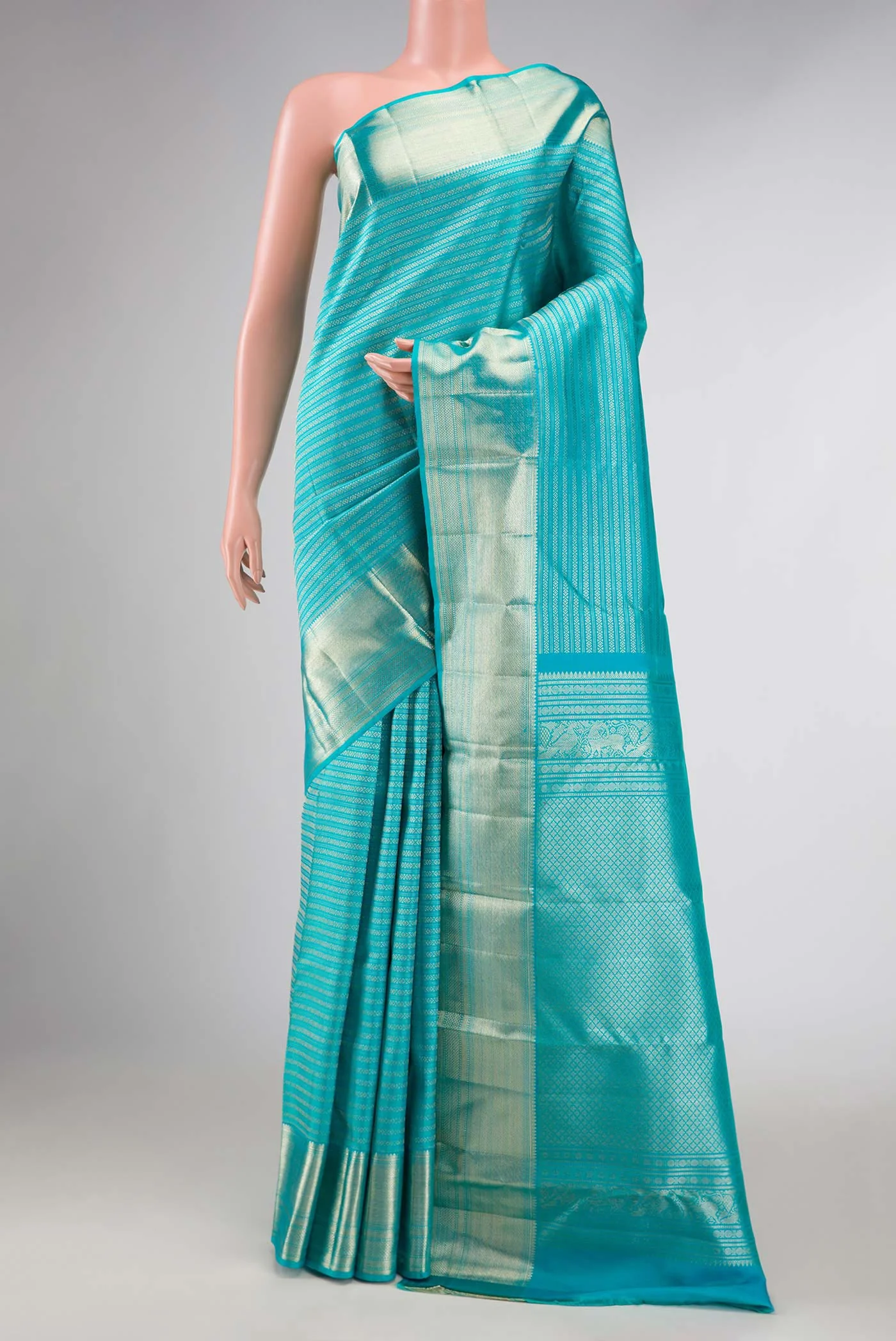 Sky Blue Dual Tone Kanchipuram Silk Saree