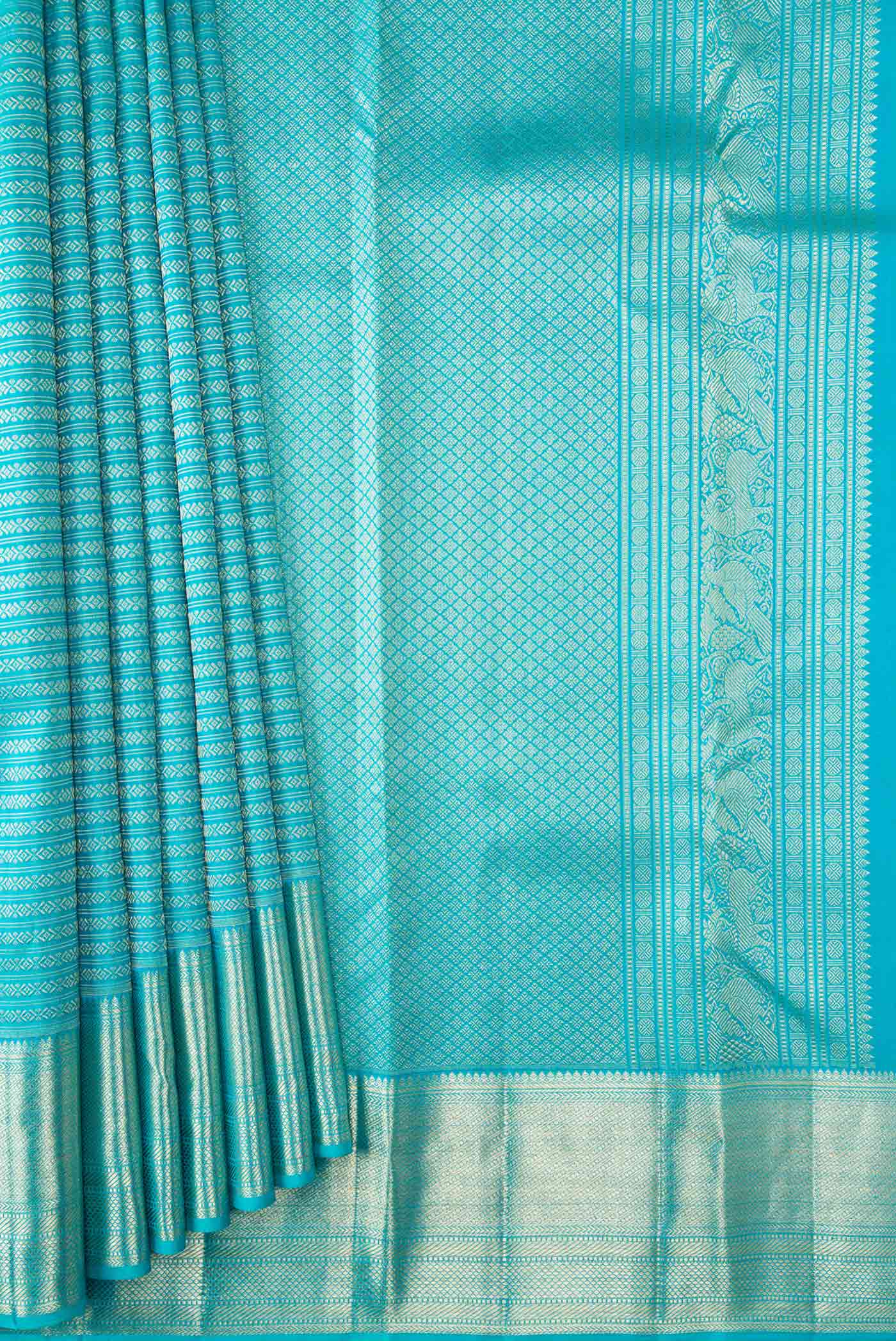 Sky Blue Dual Tone Kanchipuram Silk Saree - Image 4