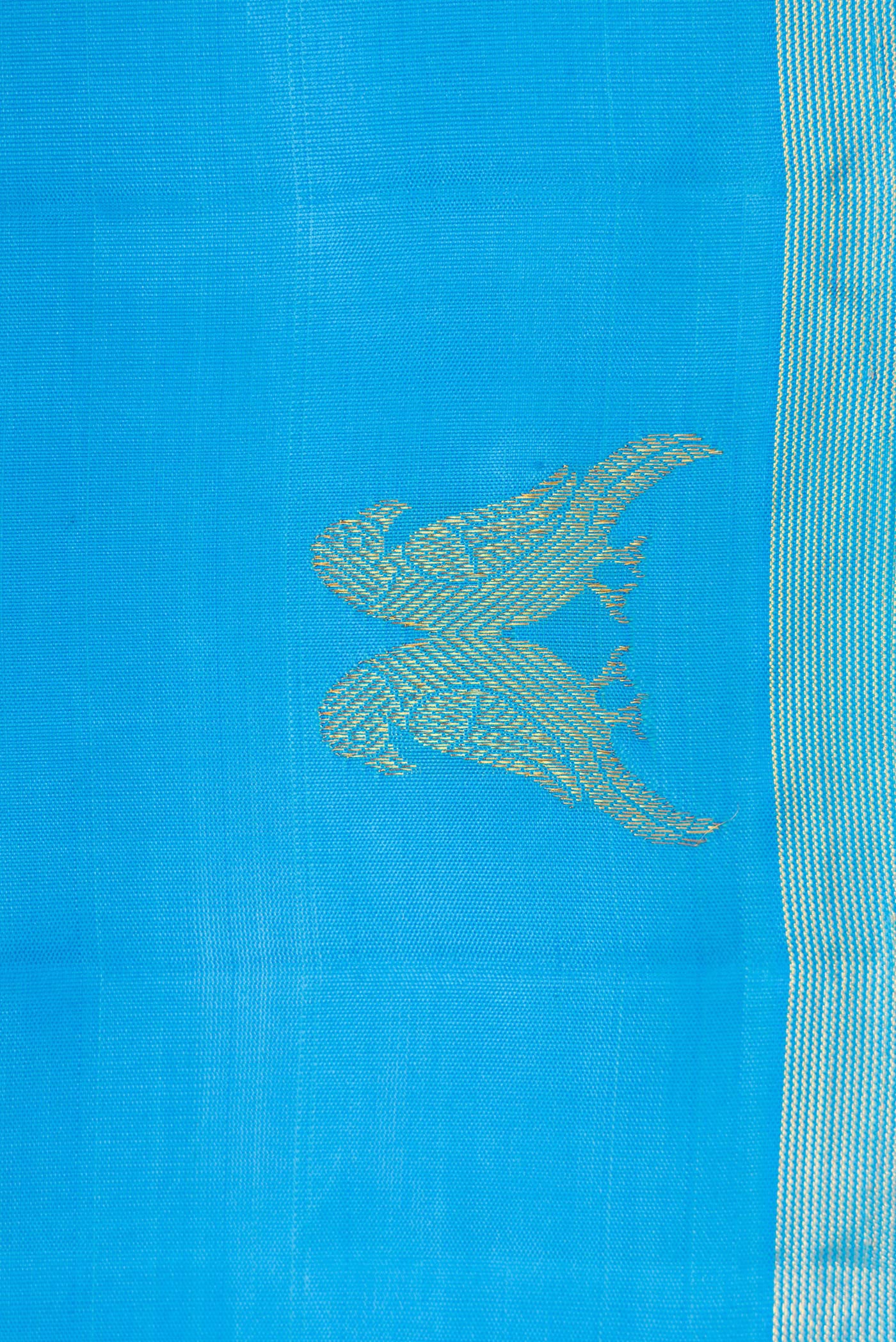 Sky Blue Kanchipuram Silk Saree - Image 3