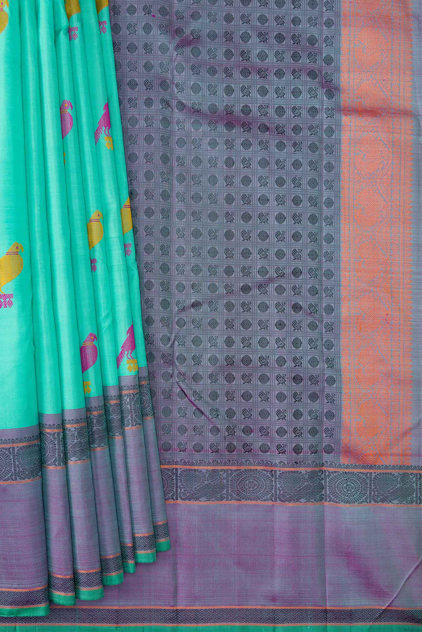 Sky Blue Dual Tone Kanchipuram Silk Saree - Image 4