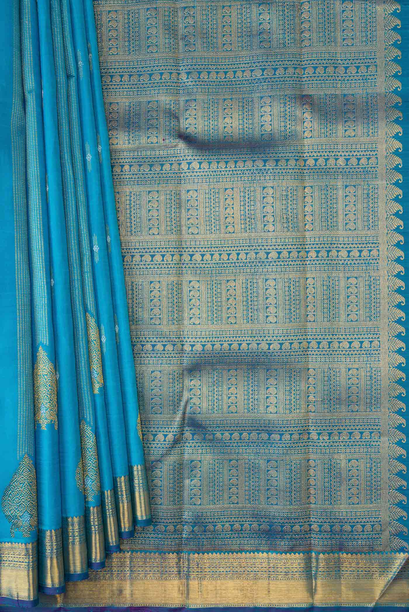 Sky Blue Dual Tone Kanjivaram Silk Saree - Image 4