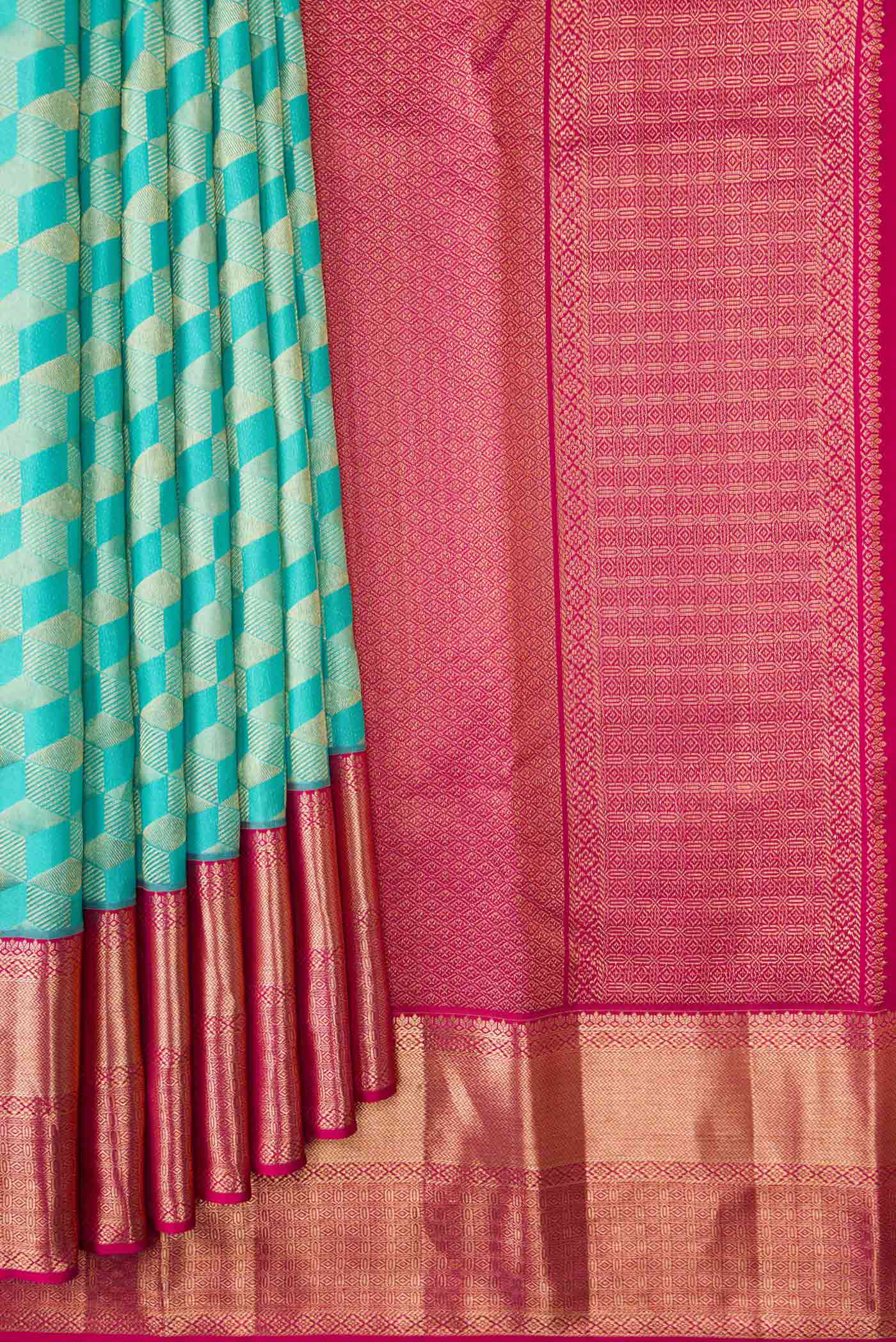 Sky Blue Dual Tone Kanchipuram Silk Saree - Image 4
