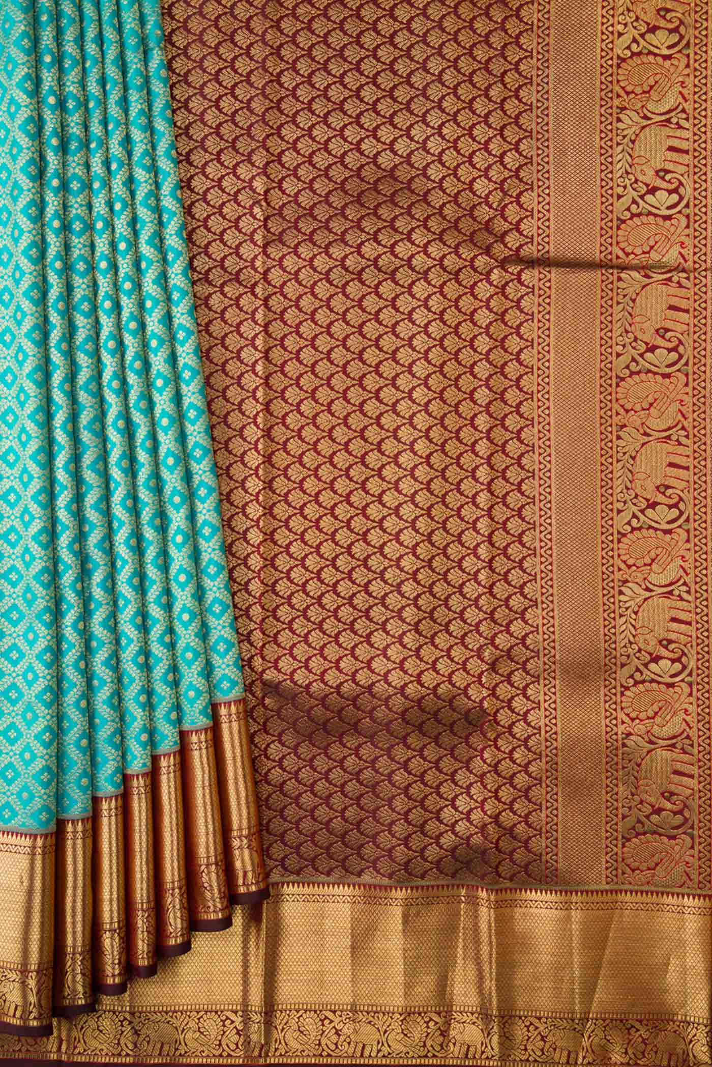 Sky Blue Dual Tone Kanchipuram Silk Saree - Image 4