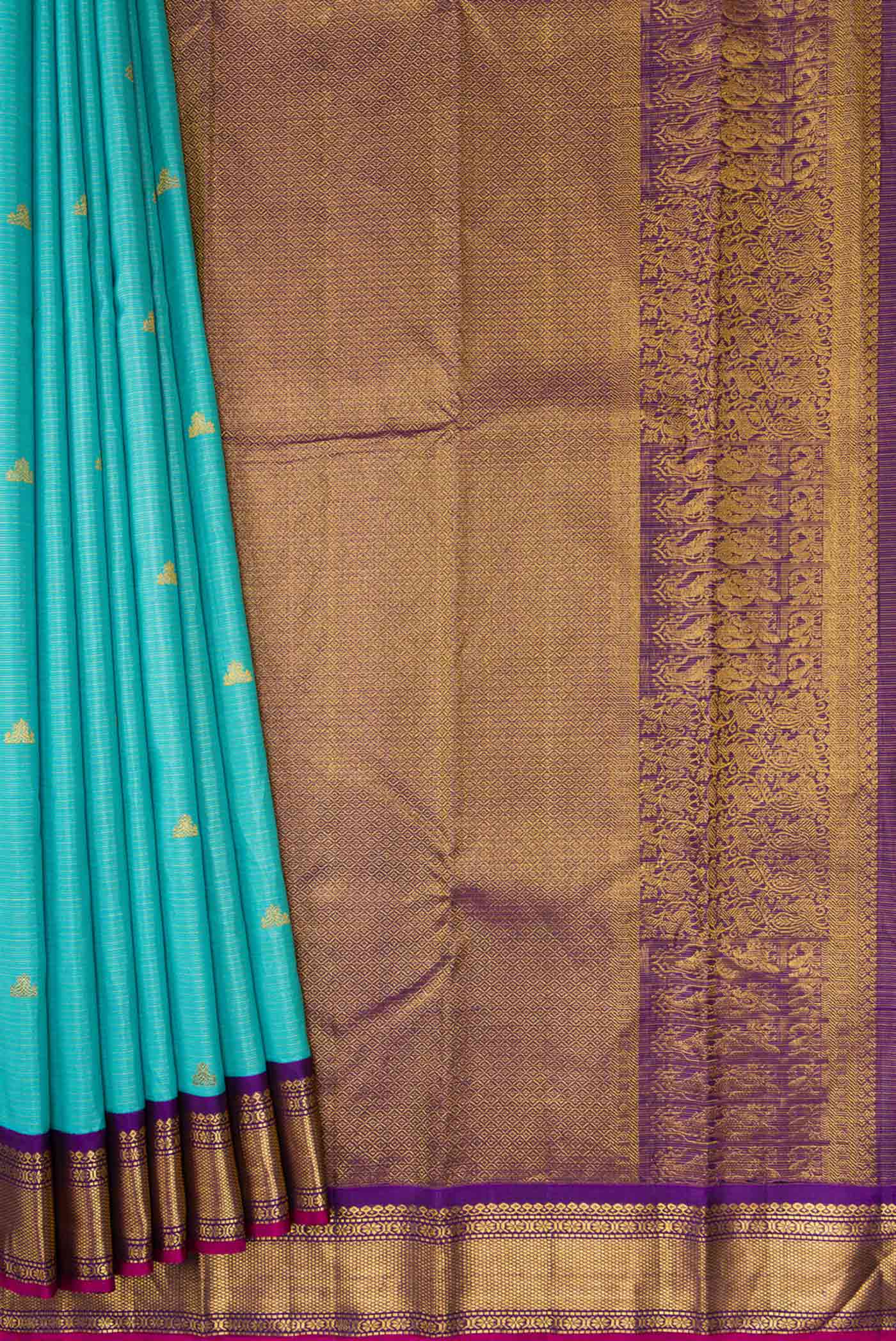 Sky Blue Dual Tone Kanjivaram Silk Saree - Image 4