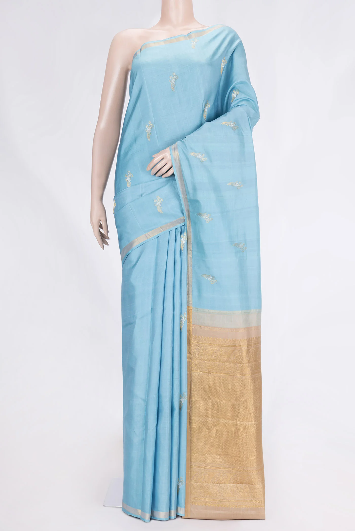 Sky Blue Kanchipuram Silk Saree