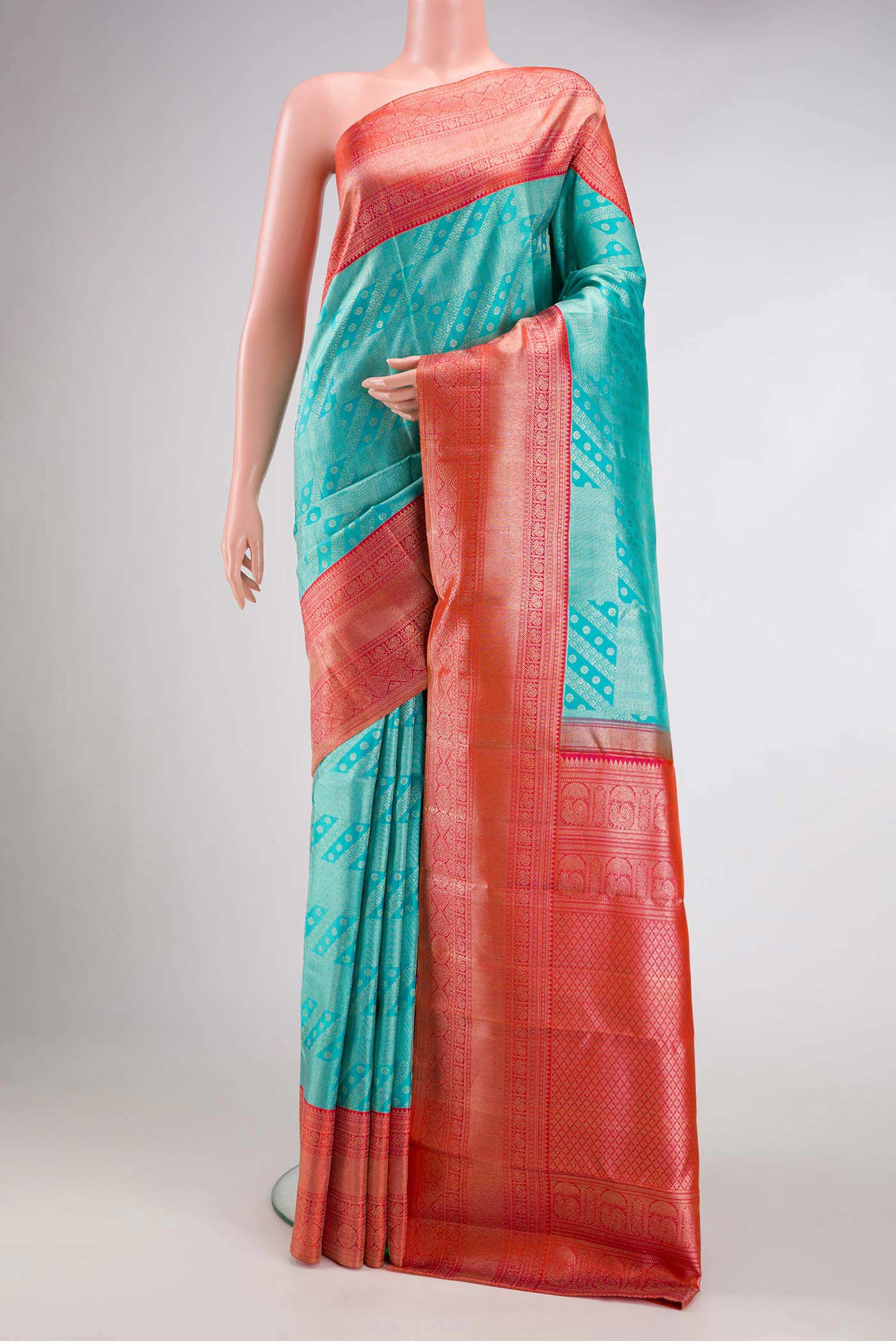 Sky Blue Kanchipuram Silk Saree