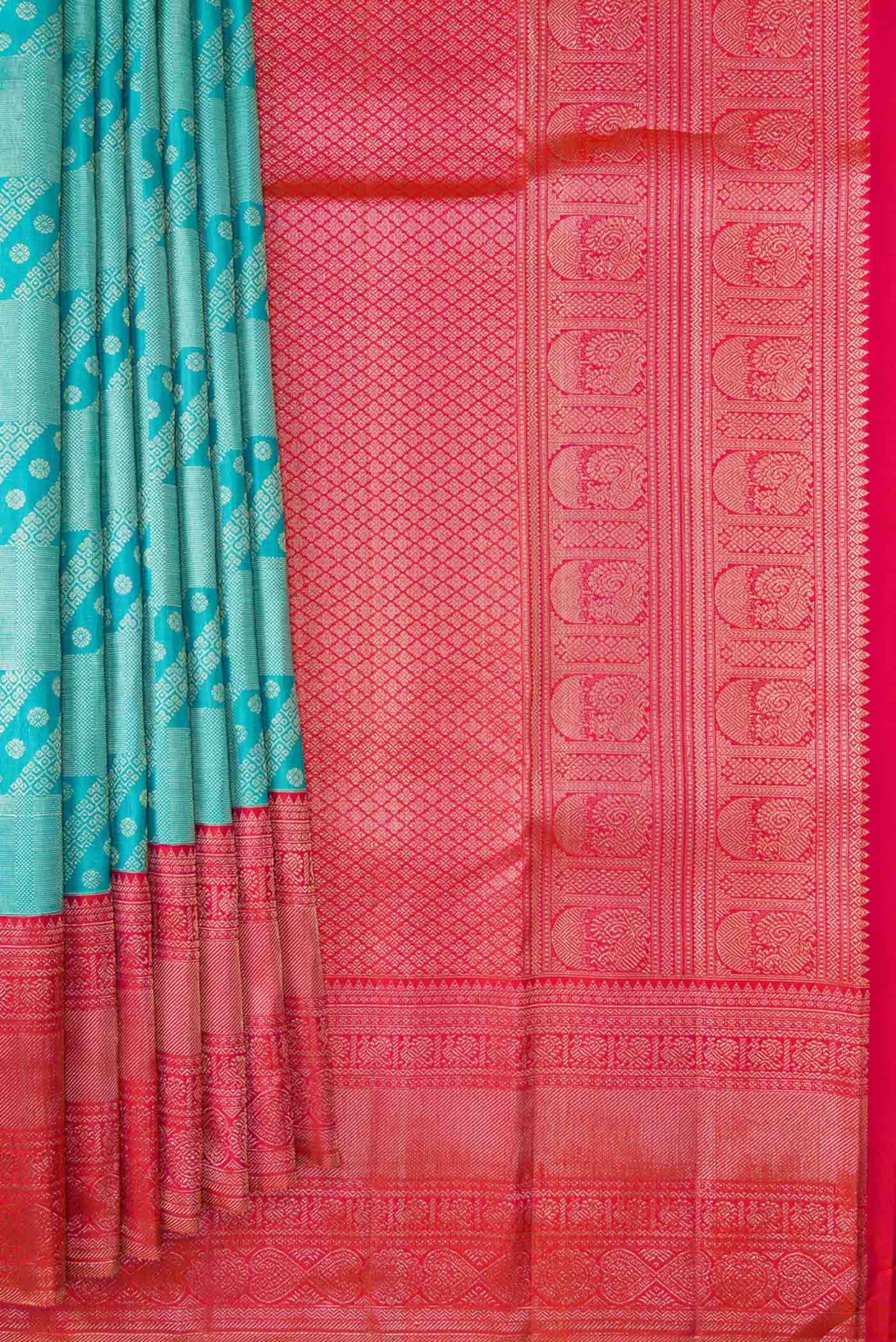 Sky Blue Kanchipuram Silk Saree - Image 4