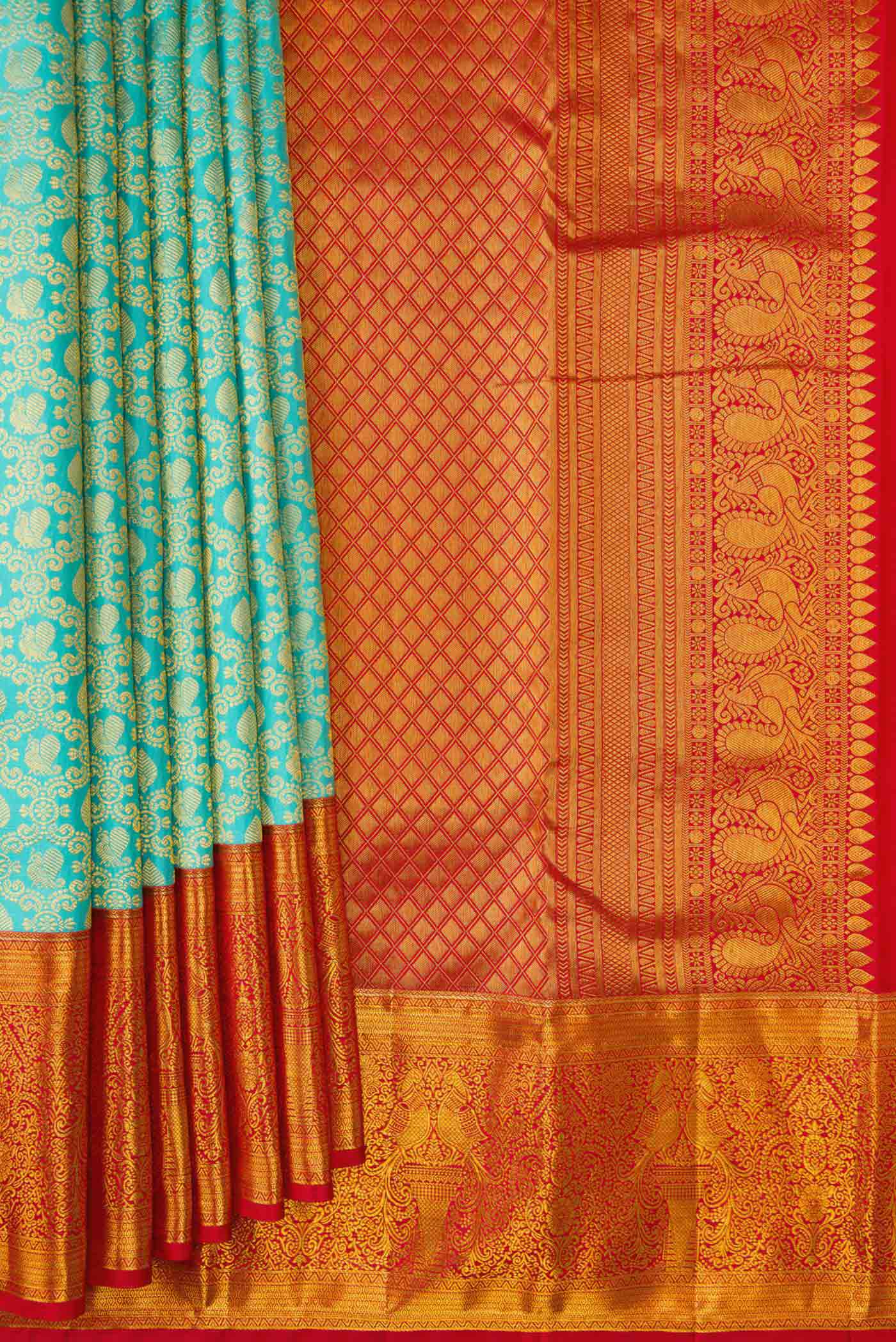 Sky Blue Kanchipuram Silk Saree - Image 4