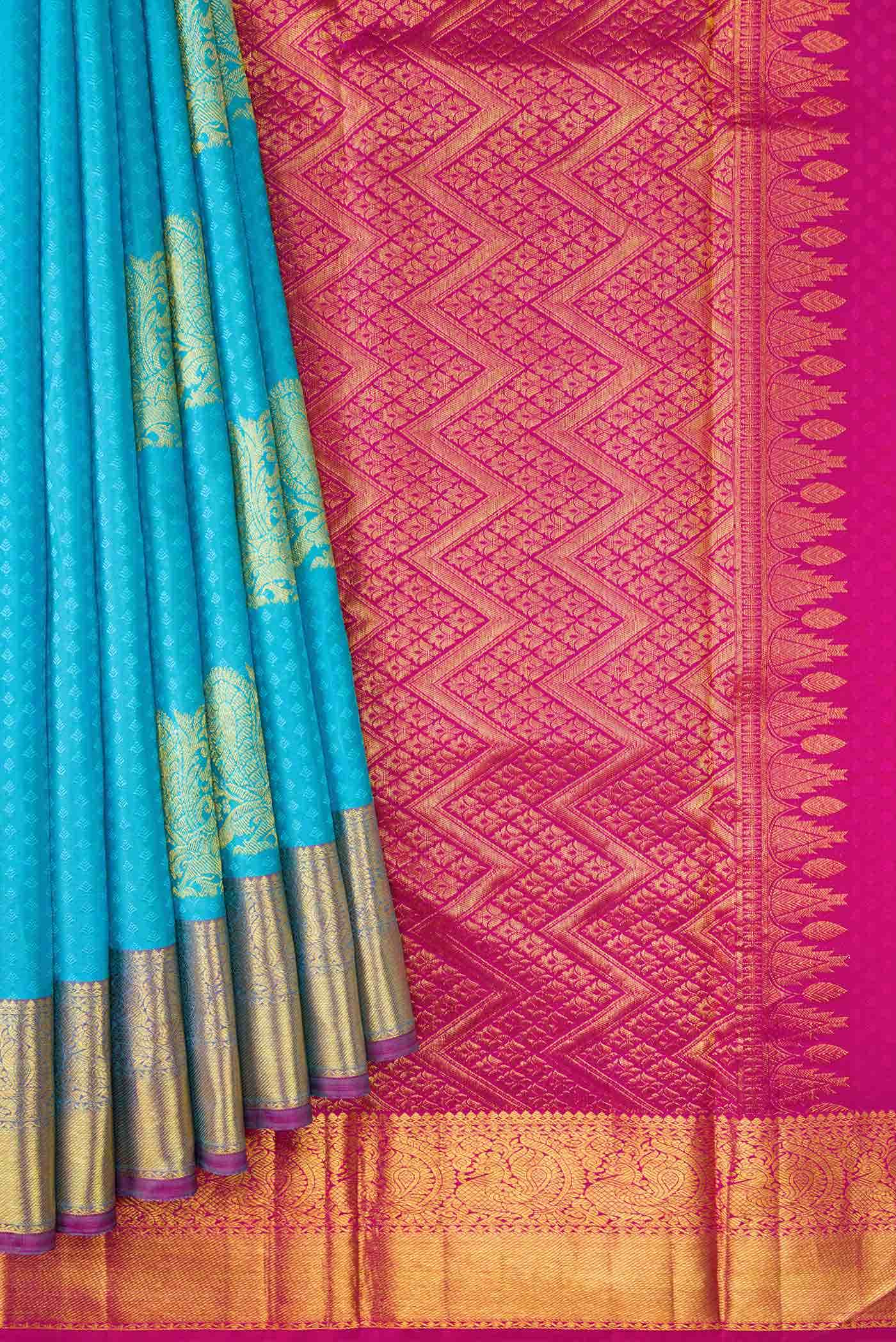 Sky Blue Dual Tone Kanchipuram Silk Saree - Image 2