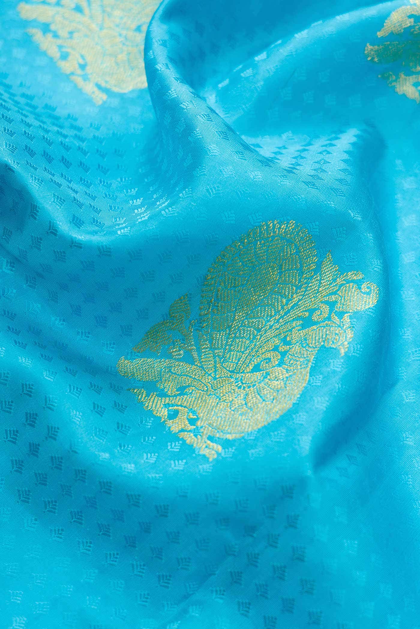 Sky Blue Dual Tone Kanchipuram Silk Saree - Image 3