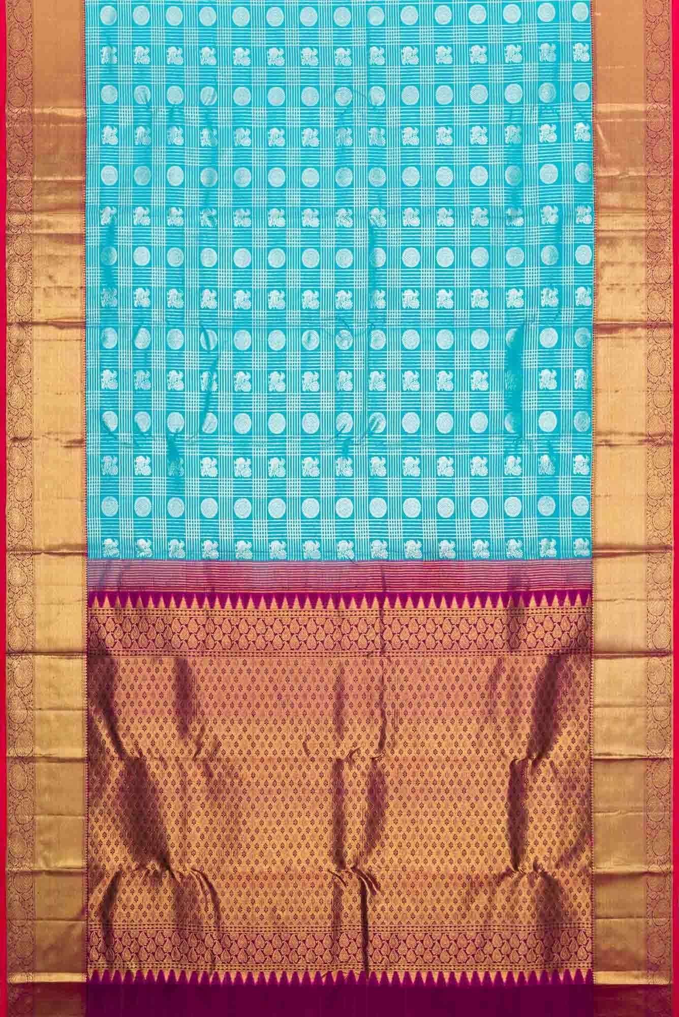 Sky Blue Dual Tone Kanchipuram Silk Saree - Image 4