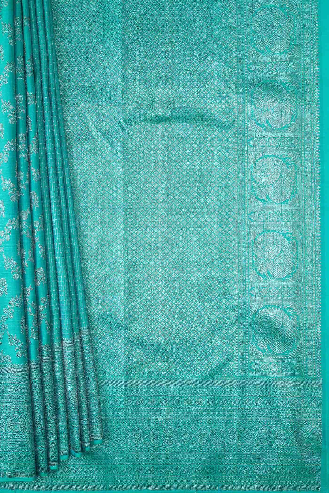 Sky Blue Dual Tone Kanchipuram Silk Saree - Image 2