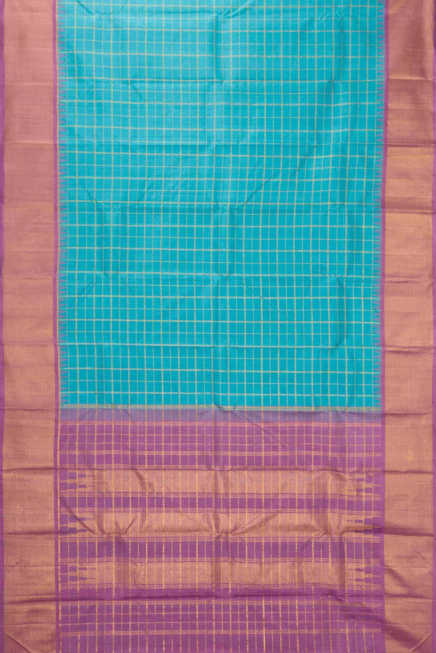 Pure Silk Pure Zari Sky Blue Dual Tone Kanjivaram Saree - Image 4