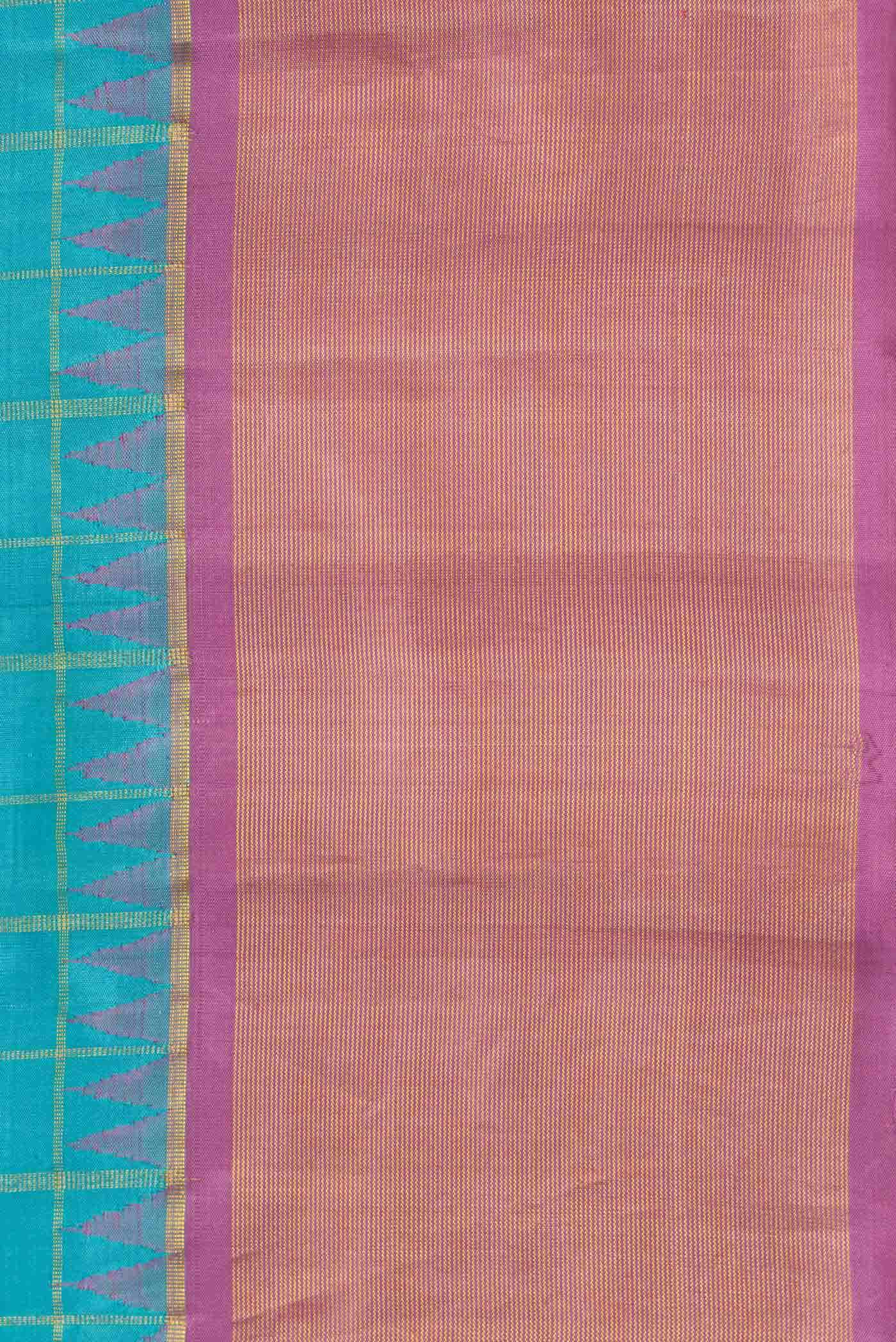 Pure Silk Pure Zari Sky Blue Dual Tone Kanjivaram Saree - Image 5