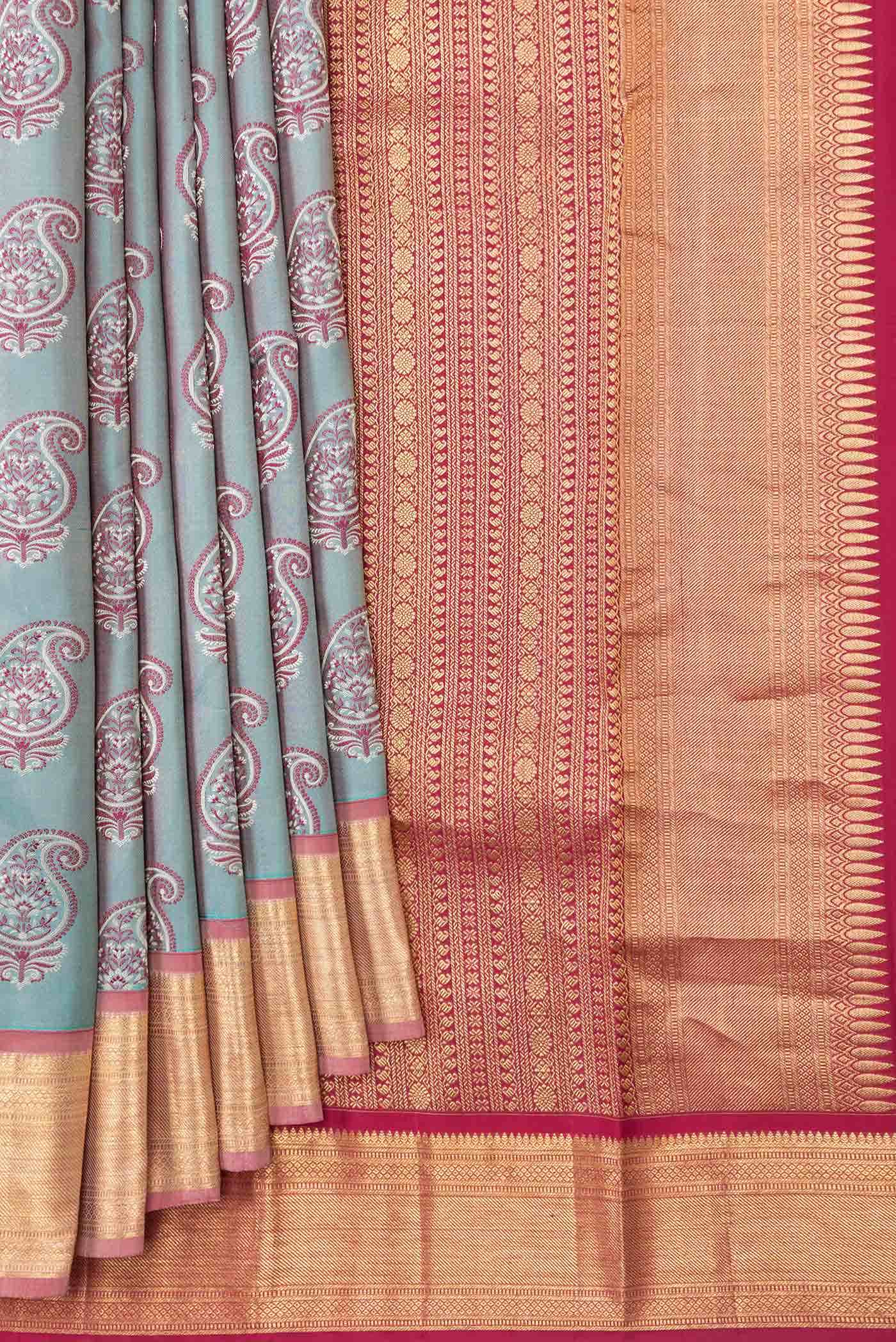 Sky Blue Dual Tone Kanjivaram Silk Saree - Image 2