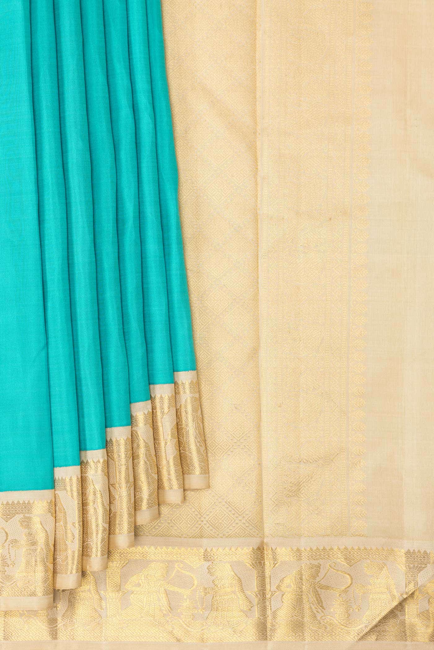 Pure Silk Pure Zari Sky Blue Dual Tone Kanjivaram Saree - Image 2