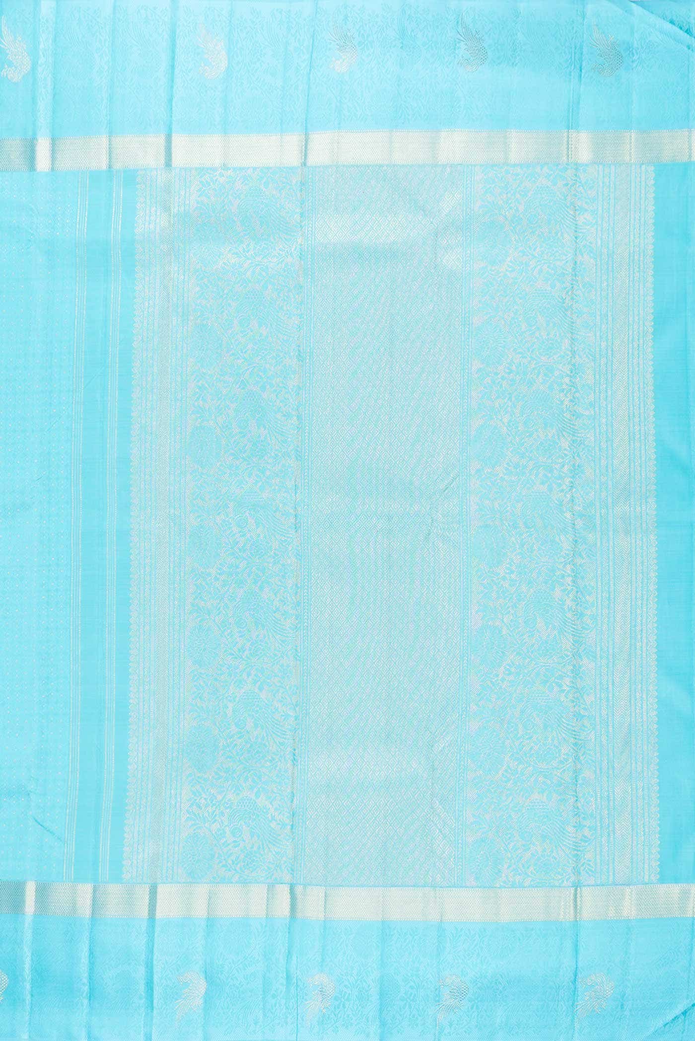 Pure Silk Pure Zari Sky Blue Dual Tone Kanchipuram Saree - Image 5