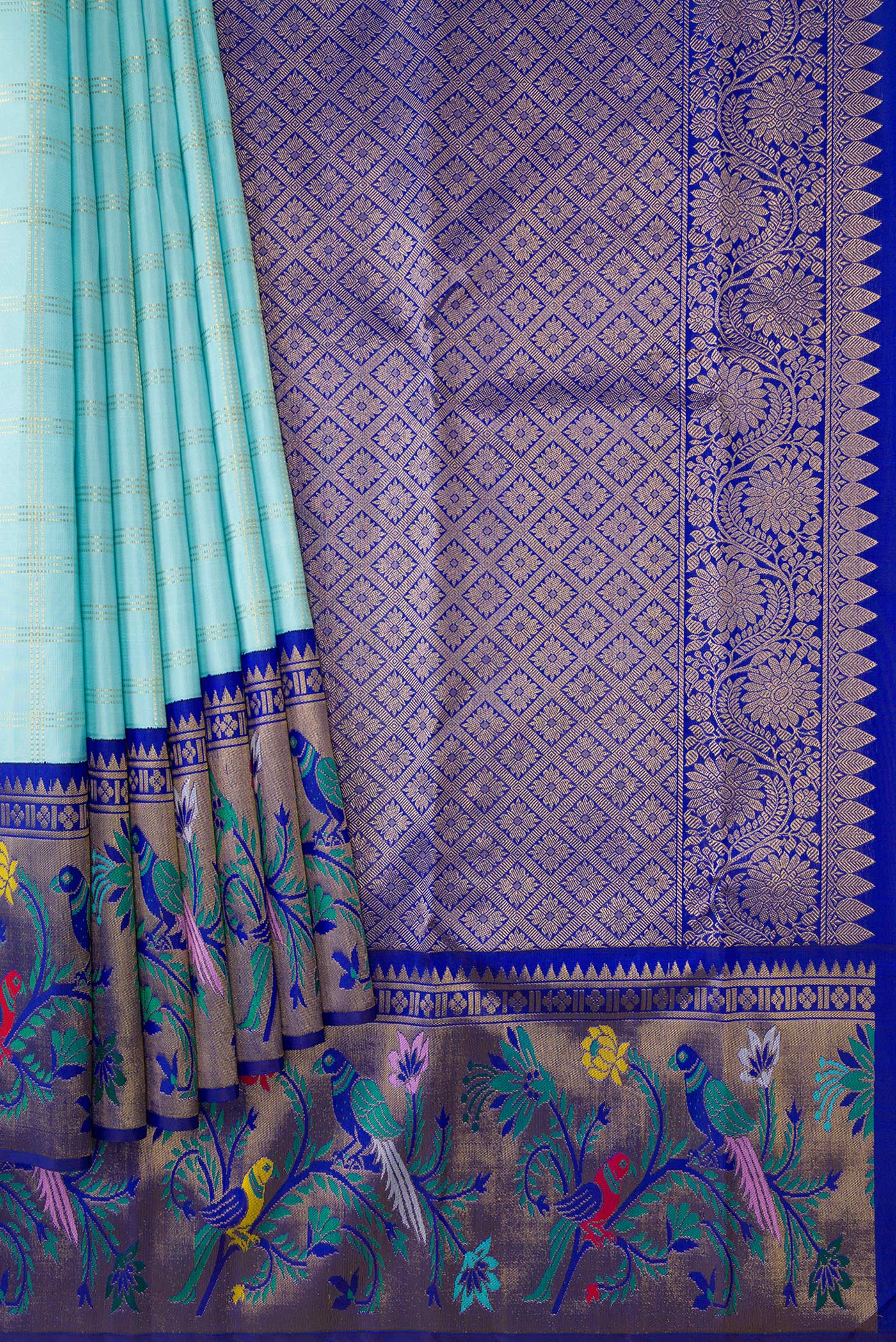 Sky Blue Kanjivaram Silk Saree - Image 4