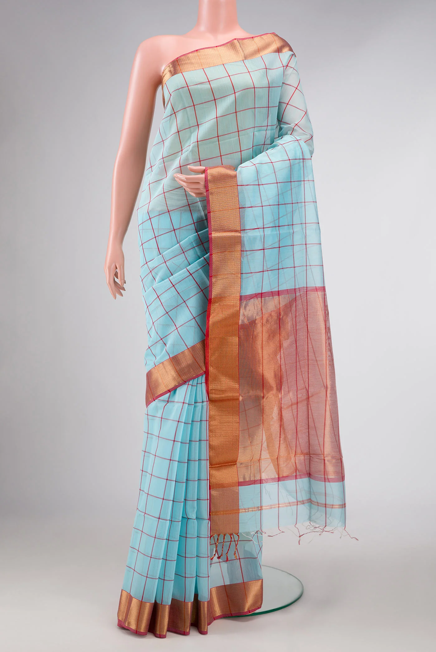 Sky Blue Dual Tone Maheshwari Silk Saree
