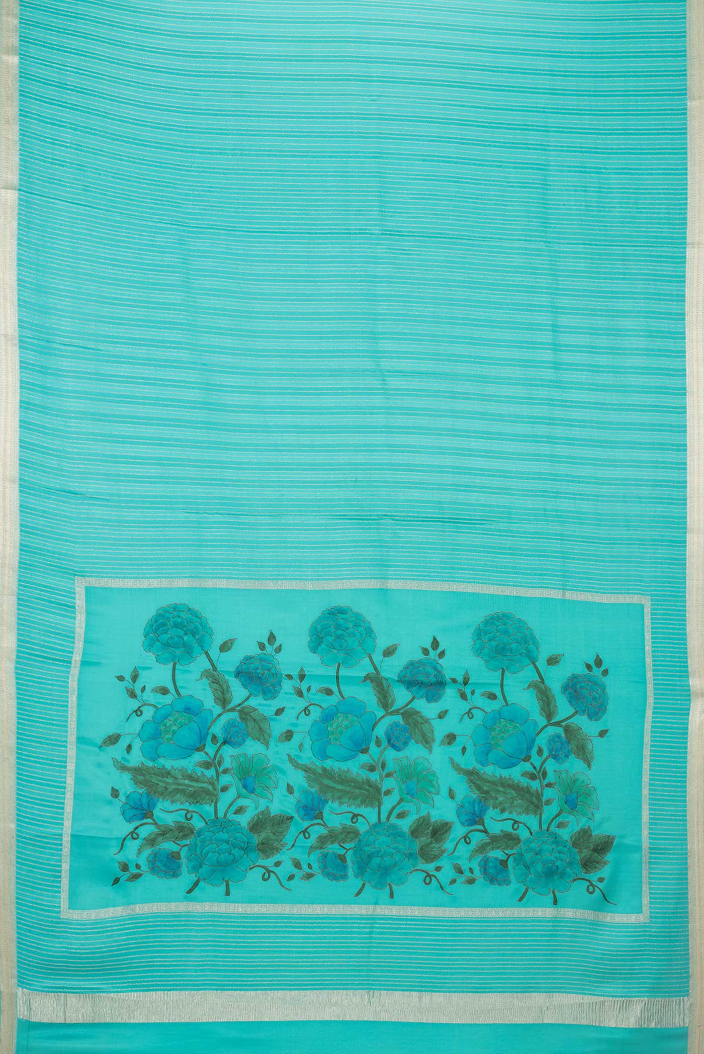 Sky Blue Mysore Crepe Saree - Image 6